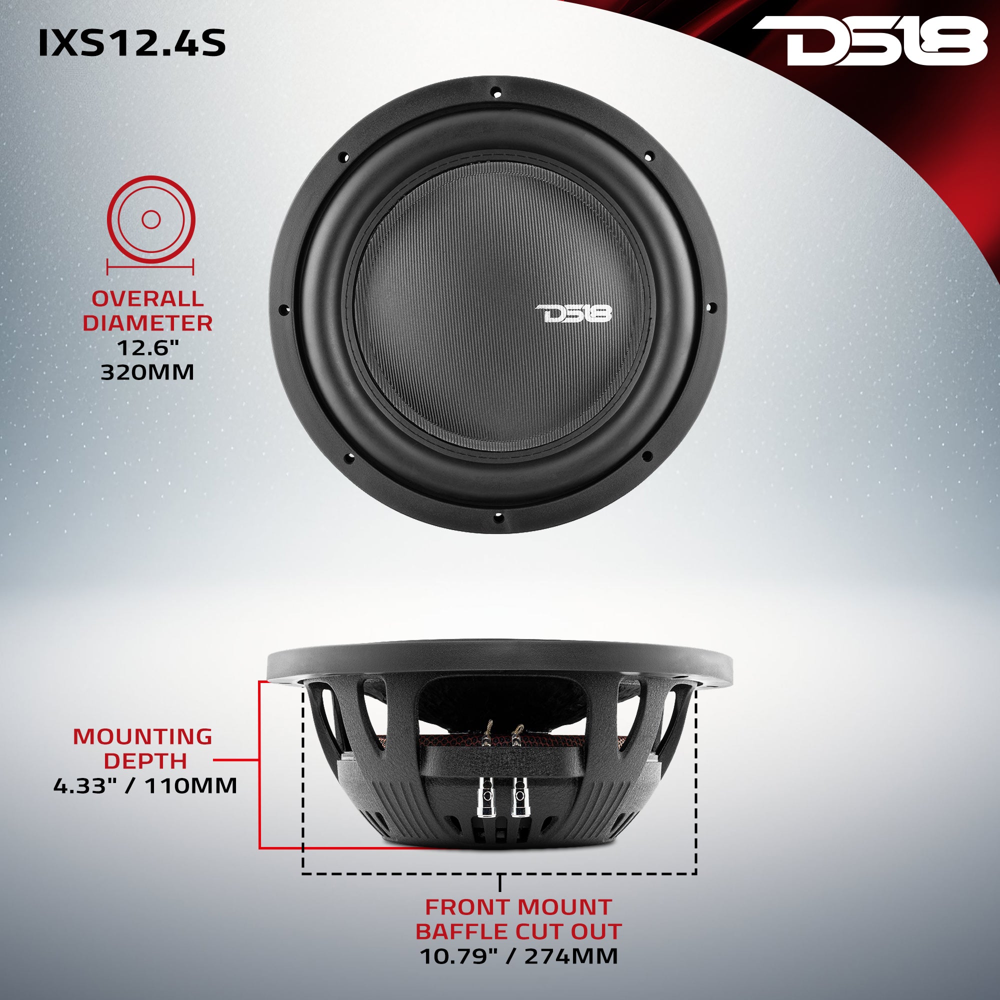 IXS Shallow Mount 12-Inch Fiber Glass Subwoofer 800 Watts RMS SVC 4 Ohm - Premium Car Audio Bass for Trucks & SUVs