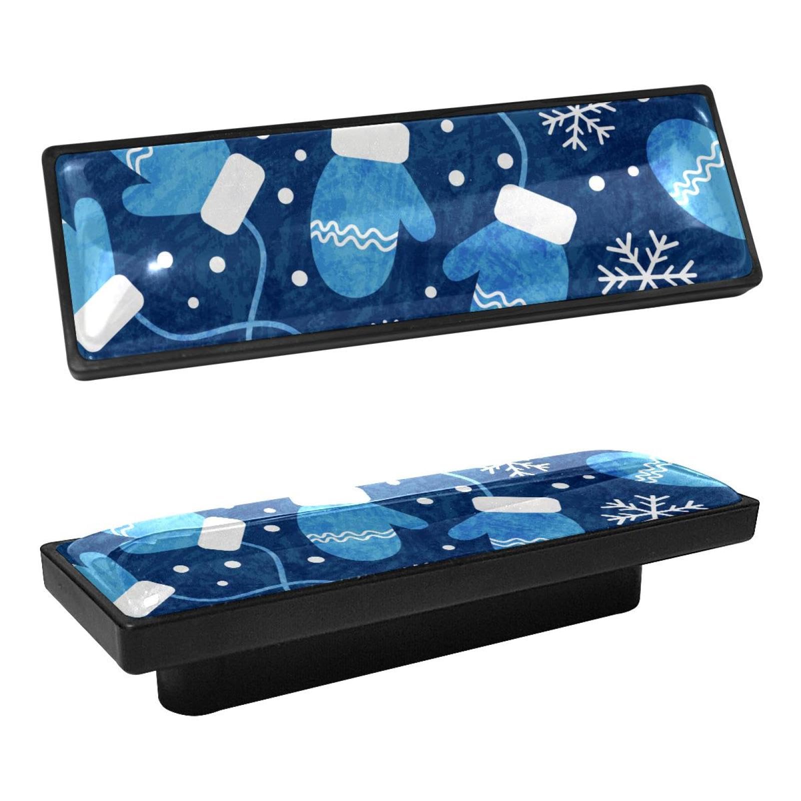 4Pcs Rectangle Cabinet Handles - Blue Mittens & Snowflakes Design Drawer Pulls for Kitchen Cabinets, Dressers & Furniture - Durable Cabinet Knobs for Home Decor & DIY Projects