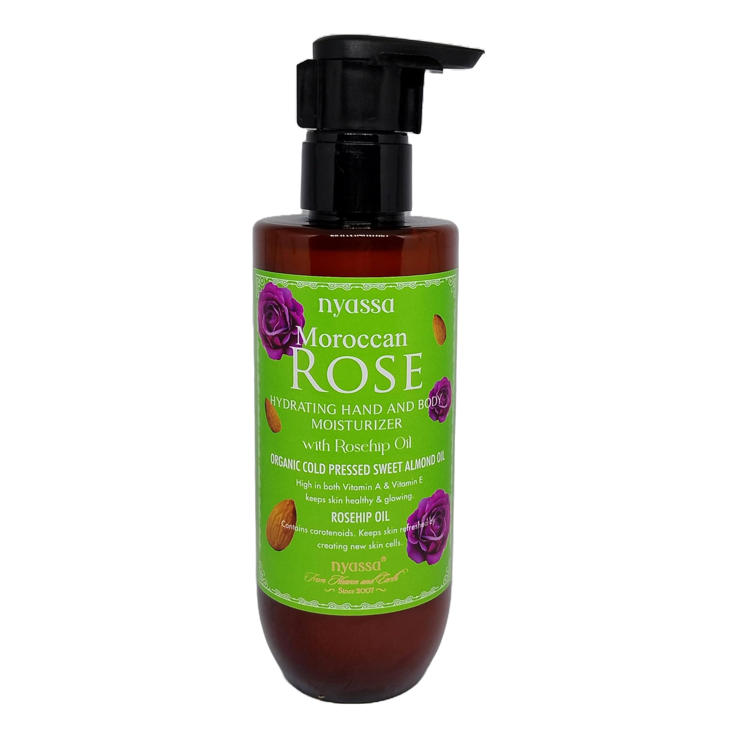 Nyassa Moroccan Rose Hand and Body Moisturizer with Rosehip Oil & Organic Sweet Almond Oil - 200ml Hydrating Lotion for Dry Skin, Anti-Aging & Glowing Complexion | Paraben-Free, Sulfate-Free, Vegan & Cruelty-Free | Perfect for Daily Skincare Routine, Spa Days & Gift Giving