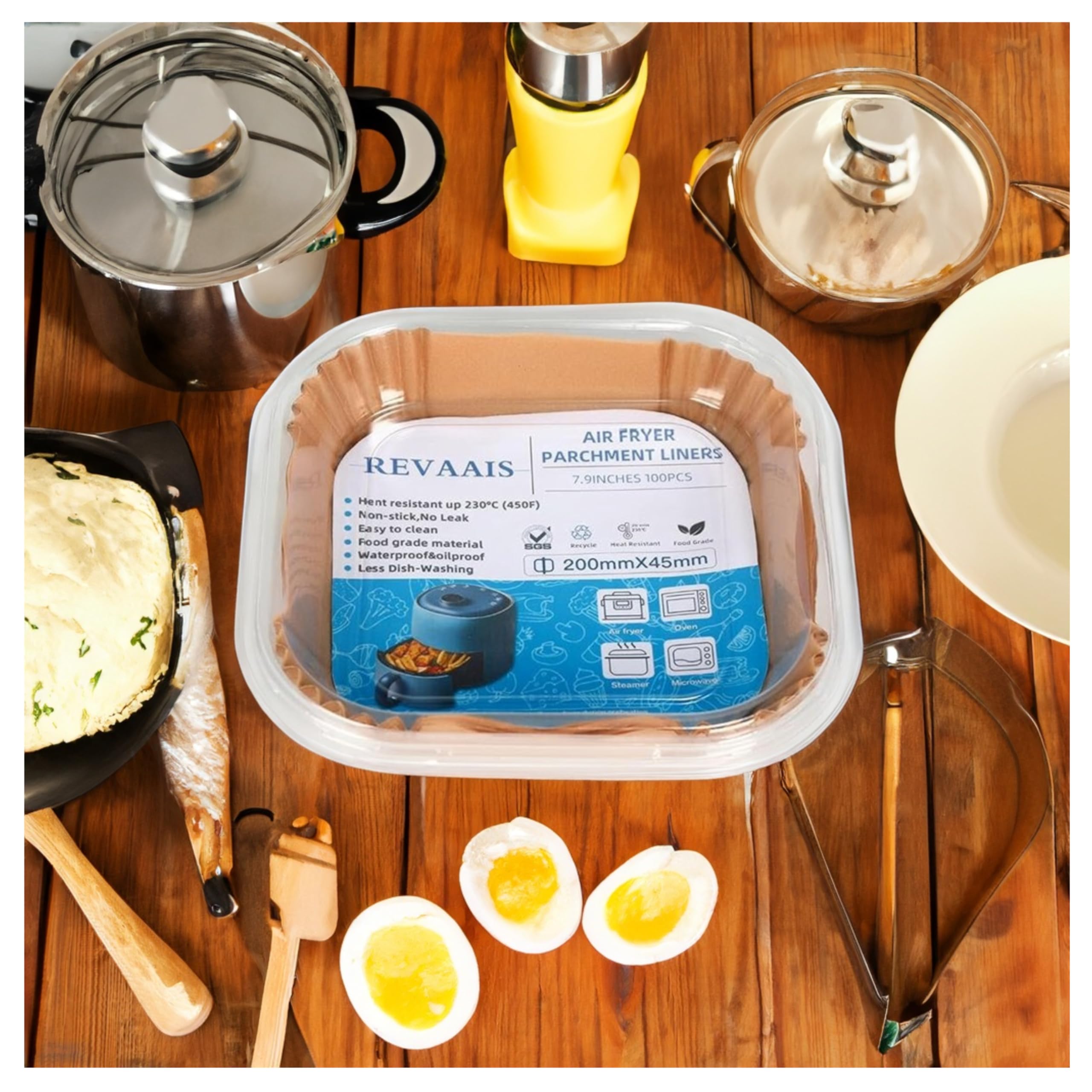 REVAIS 7.9 Inch Disposable Air Fryer Liners - Unbleached Parchment Paper for Ninja Air Fryer & Other Brands | Perfect for Air Fryer Basket | Ideal for Healthy Cooking, Quick Cleanup & Family Meals