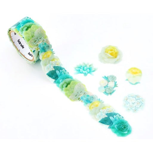 Elegant Rose Bouquet Green Washi Tape Roll - Floral Decorative Stickers for Scrapbooking, Journaling, DIY Crafts & Gift Wrapping