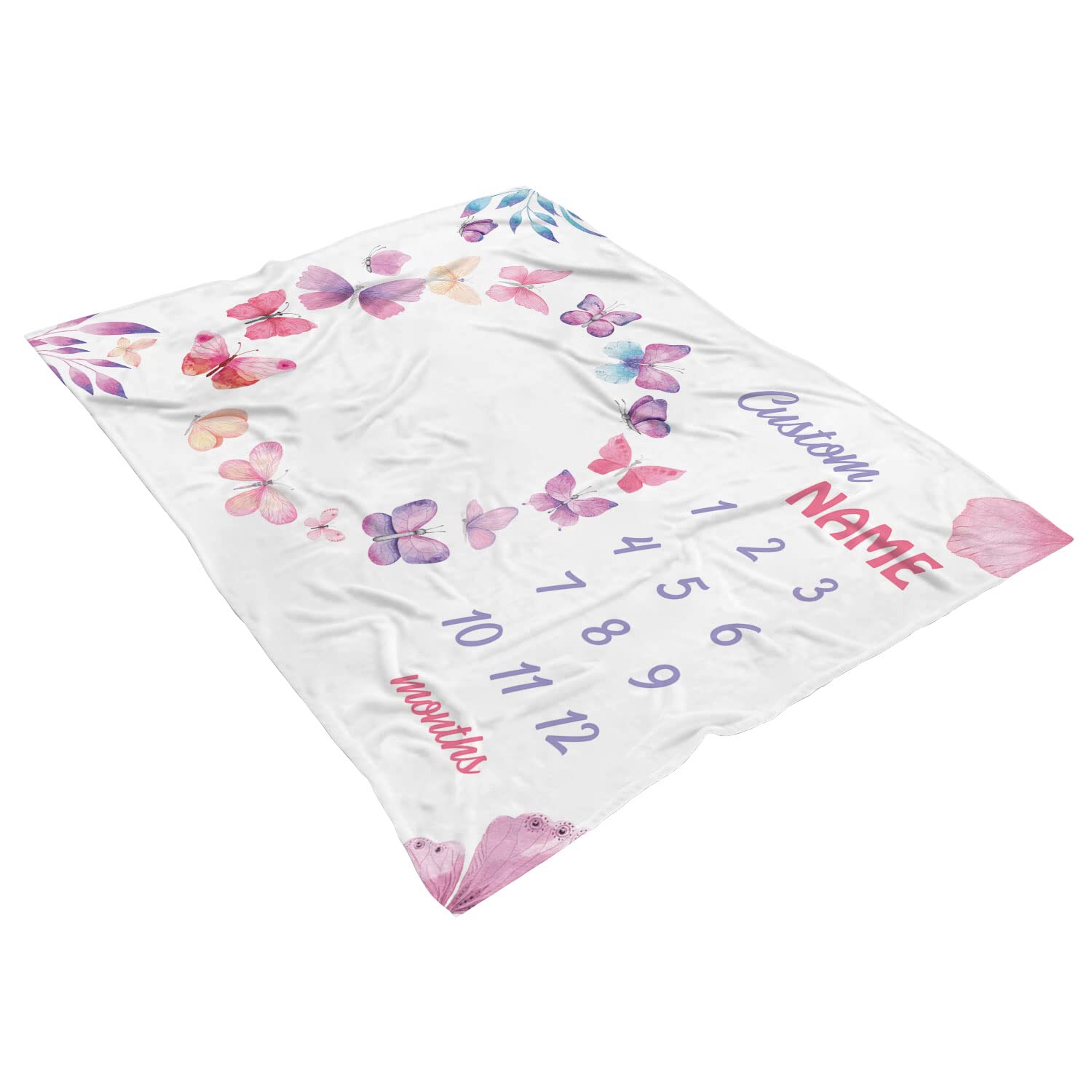 Personalized Butterfly Baby Monthly Blanket - Custom Newborn Nursery Receiving Blanket 60x80 - Soft Plush Fleece for Baby Shower, Photography & Nursery Decor