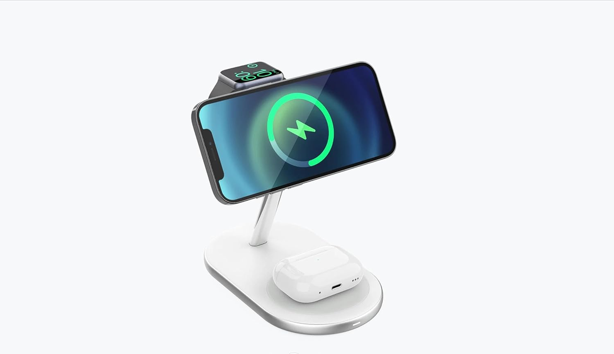 3-in-1 MagSafe Wireless Charging Station - Fast Charging Base for iPhone 14/13/12, AirPods & Apple Watch - Perfect for Home, Office & Nightstand Use