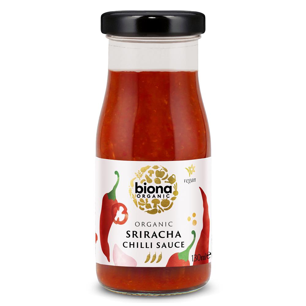 Biona Organic Sriracha Hot Chili Sauce 130g - Gluten-Free, Vegan-Friendly Asian Condiment for Cooking, Dipping & Spicy Food Lovers