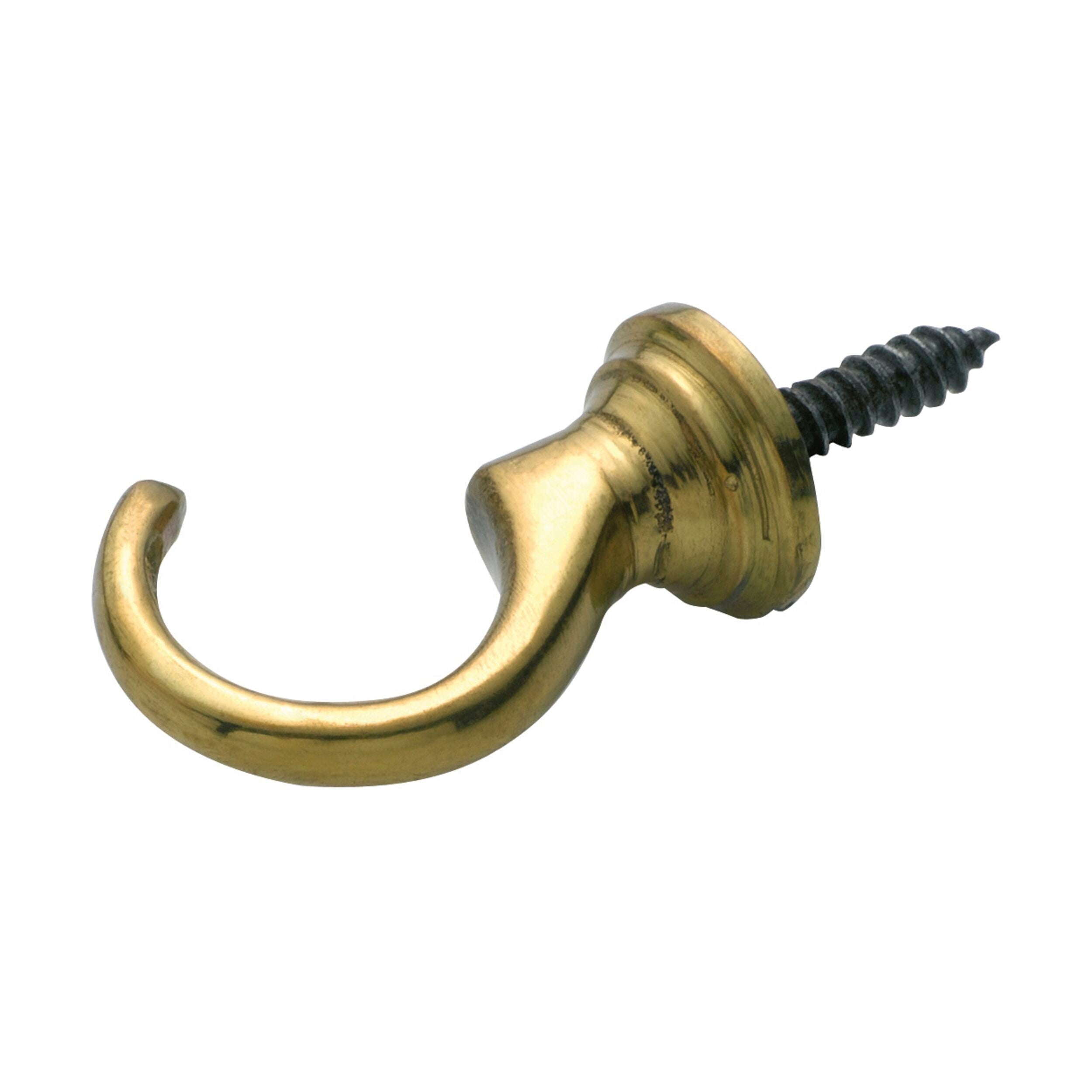 3913 Standard Medium Polished Brass Curtain Tie Back Hook - 40mm (1.57