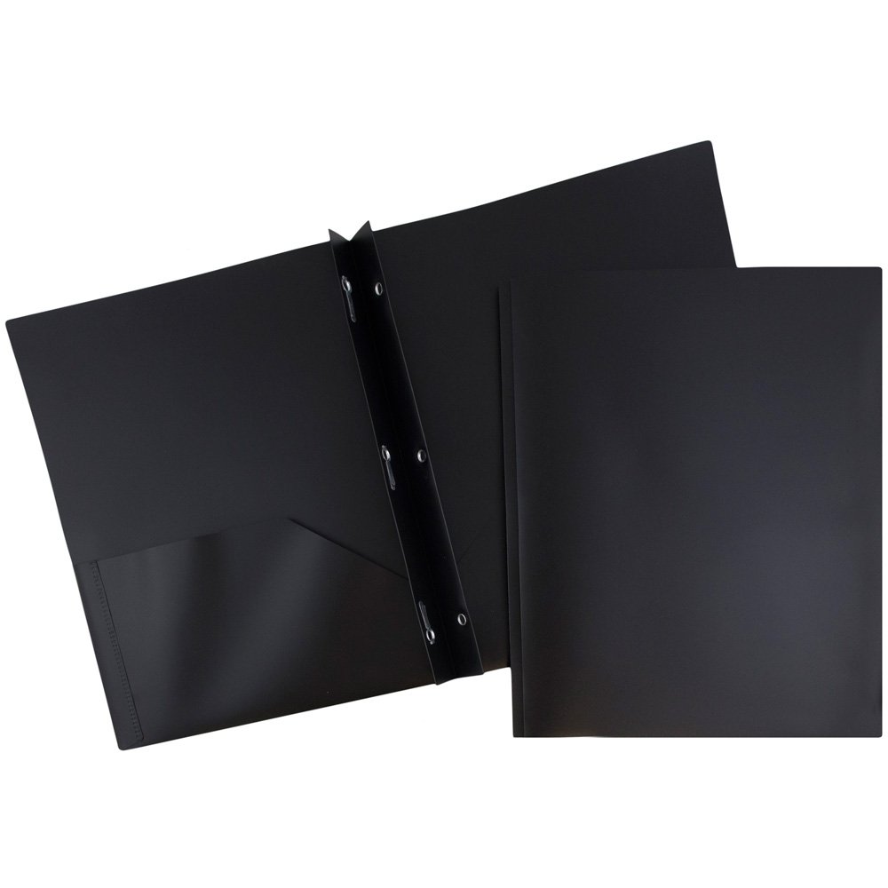 JAM Paper Medium Weight Plastic Presentation Folder with Metal Prong Fastener Clasps - Black - 96 Pack - Perfect for Office, School, and Business Document Organization