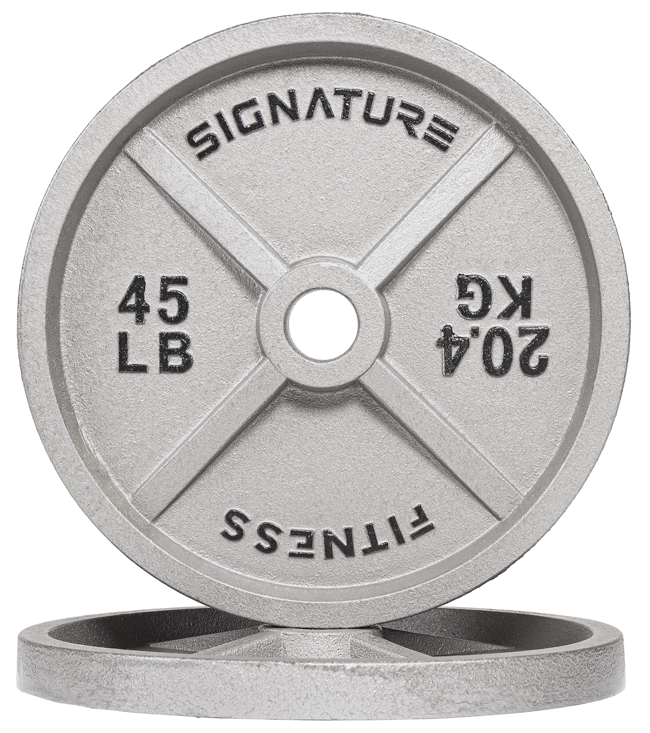 Signature Fitness Deep Dish 2-Inch Olympic Cast Iron Weight Plates with E-Coating - Durable Gym Equipment for Strength Training & Weightlifting - Perfect for Home Gyms, CrossFit, and Powerlifting Workouts