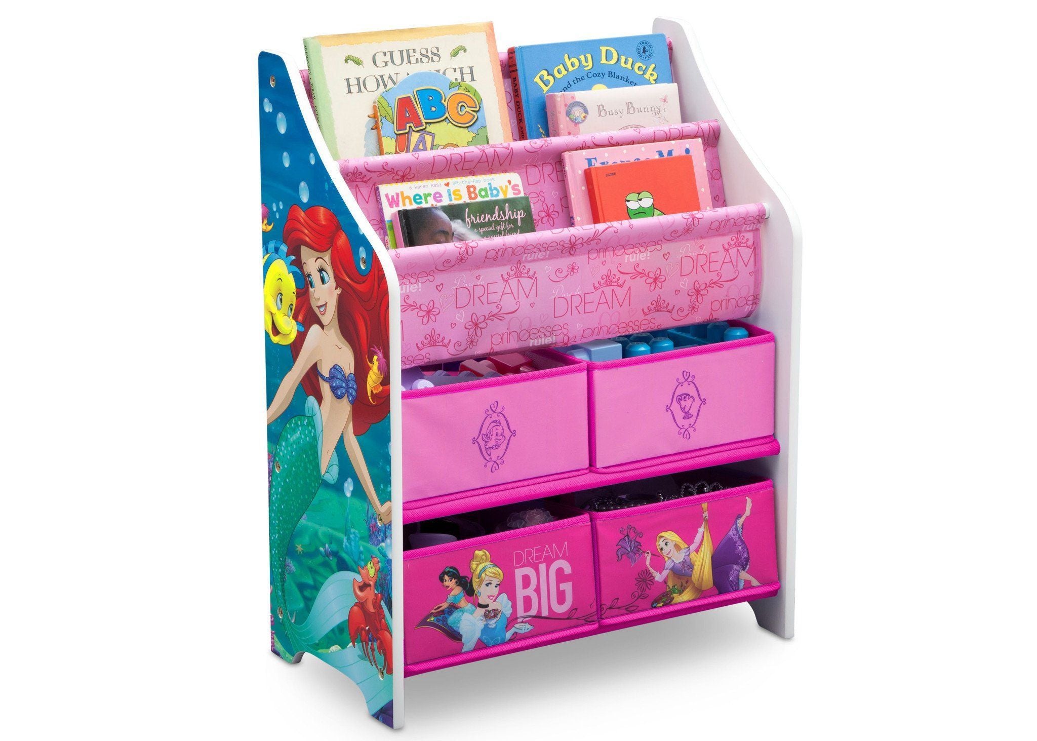 Princess Book and Toy Organizer - Kids Room Storage Solution for Books, Toys & Dolls - Perfect for Bedroom, Playroom & Nursery Organization