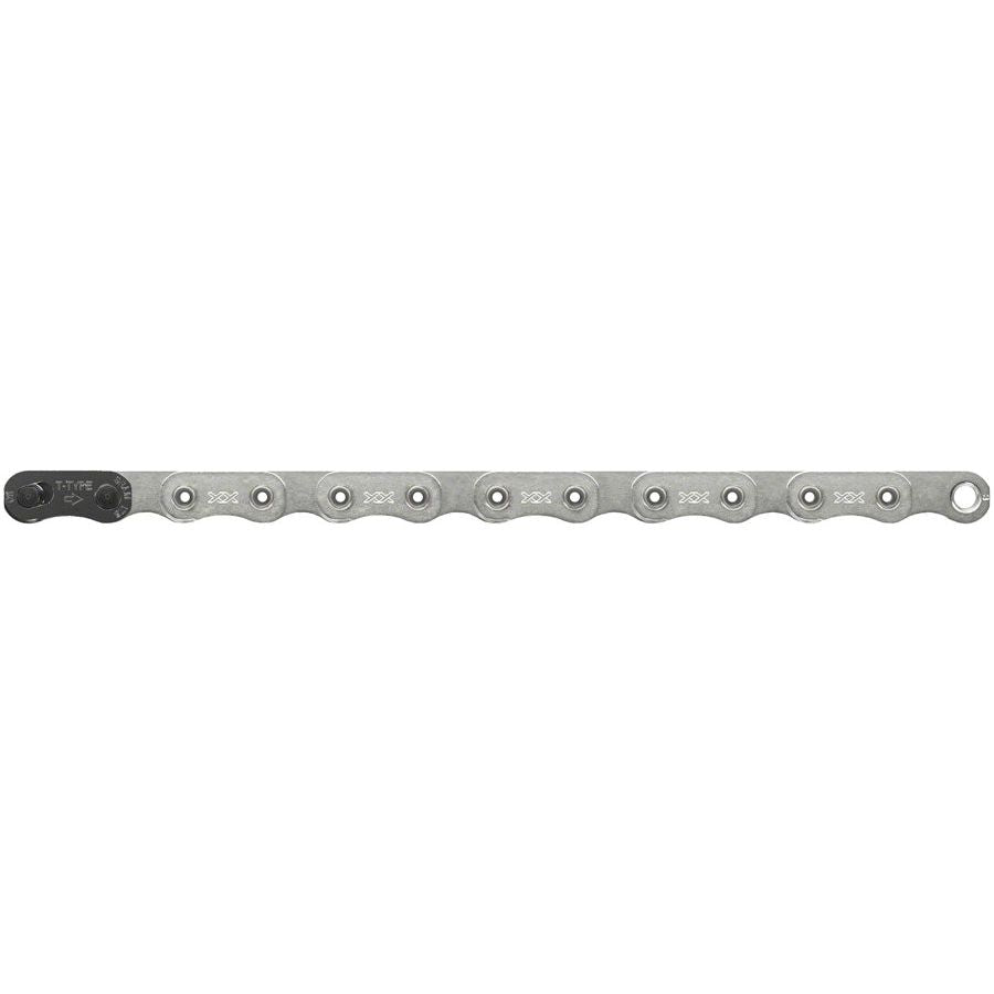 SRAM XX Eagle T-Type Flattop Chain - 12 Speed, 126 Links, Hollow Pin, PowerLock Connector, PVD Coated (Silver) | Premium Mountain Bike Chain for High-Performance Cycling & Off-Road Biking