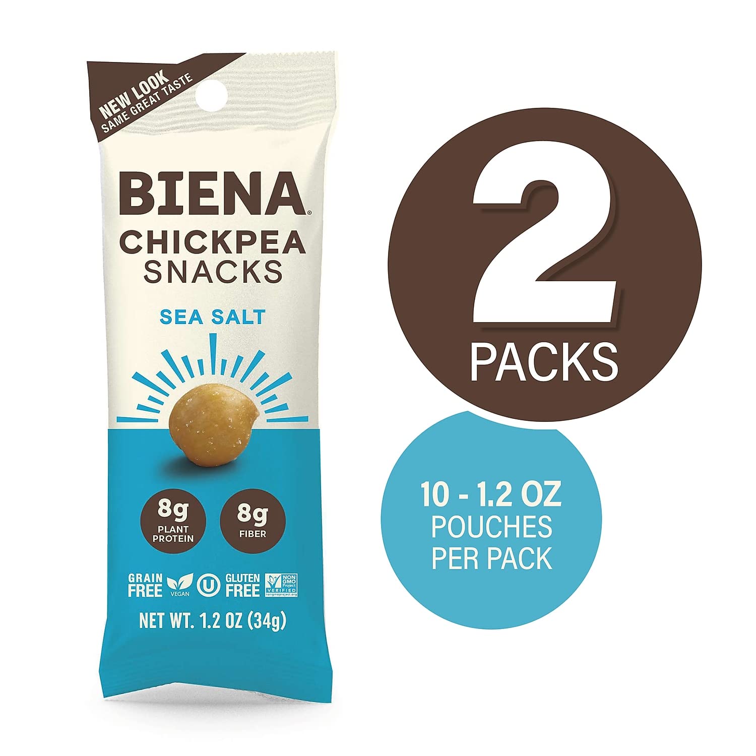 Biena Sea Salt Roasted Chickpea Snacks - 1.2oz (40 Pack) | Healthy Vegan Protein Snack for On-the-Go, Office & Travel