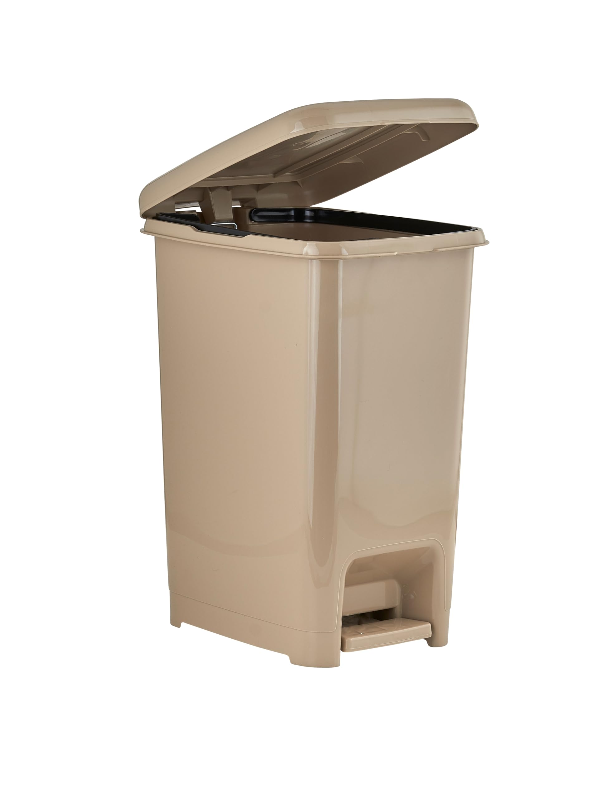 Superio 2.5 Gallon Slim Step-On Trash Can with Lid - Compact Plastic Garbage Bin for Bathroom, Kitchen, Office, Bedroom & Dorm - Space-Saving Under Desk Design in Beige | Perfect for Small Spaces & Waste Disposal Needs
