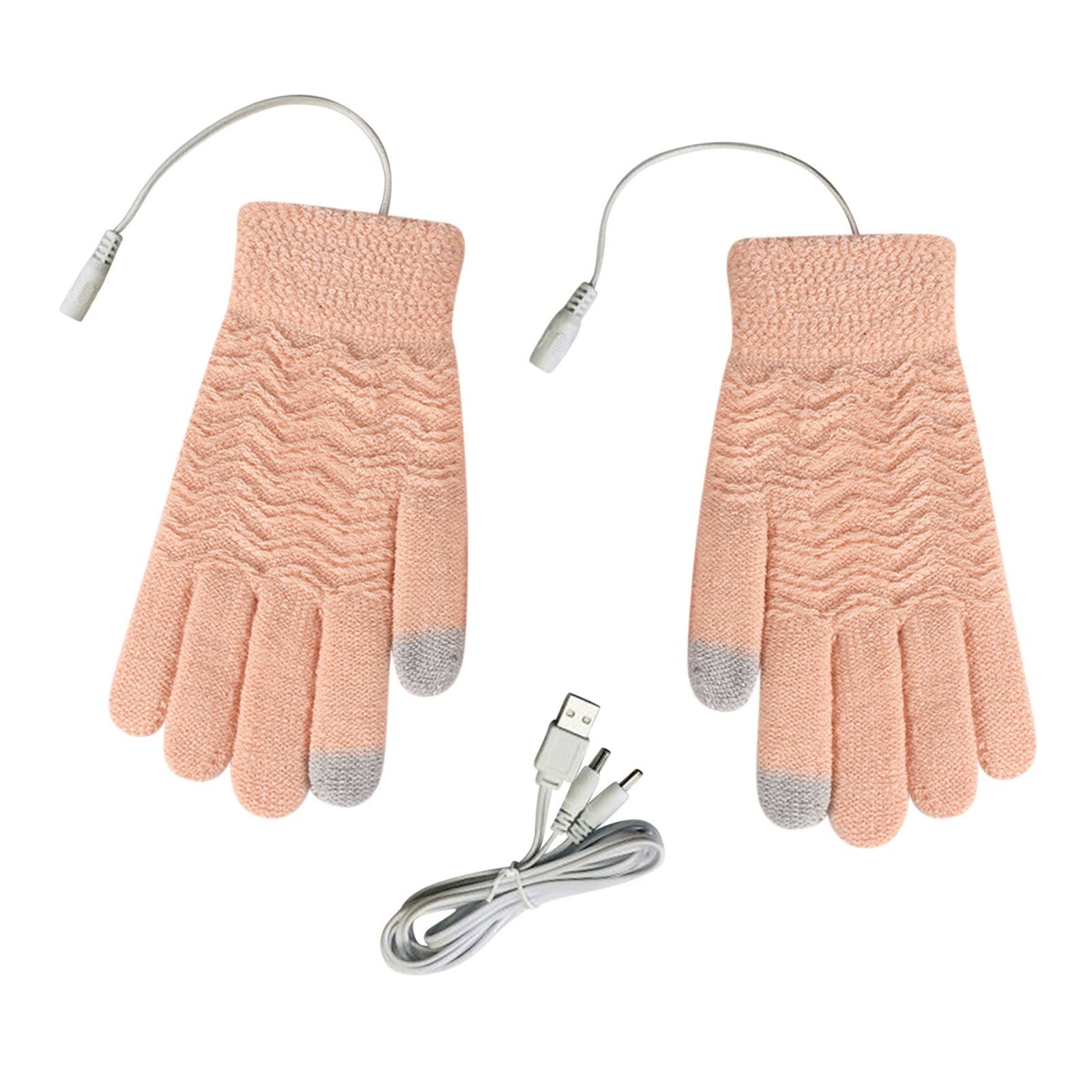 USB Rechargeable Electric Heated Gloves - 5-Finger Touchscreen Compatible Winter Knit Gloves for Cold Weather, Outdoor Activities & Commuting