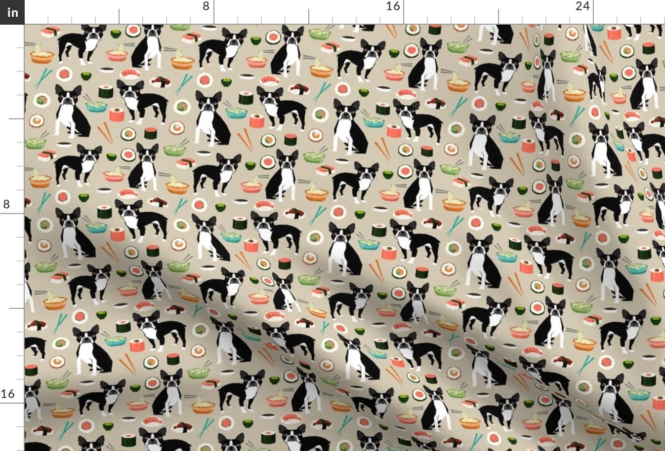 Cute Terrier Sushi Japanese Kawaii Pet Fabric - Printed on Soft Minky Material for Sewing Projects, Baby Blankets, Quilt Backing & Plush Toys | Perfect for DIY Crafts, Home Decor & Gift Making