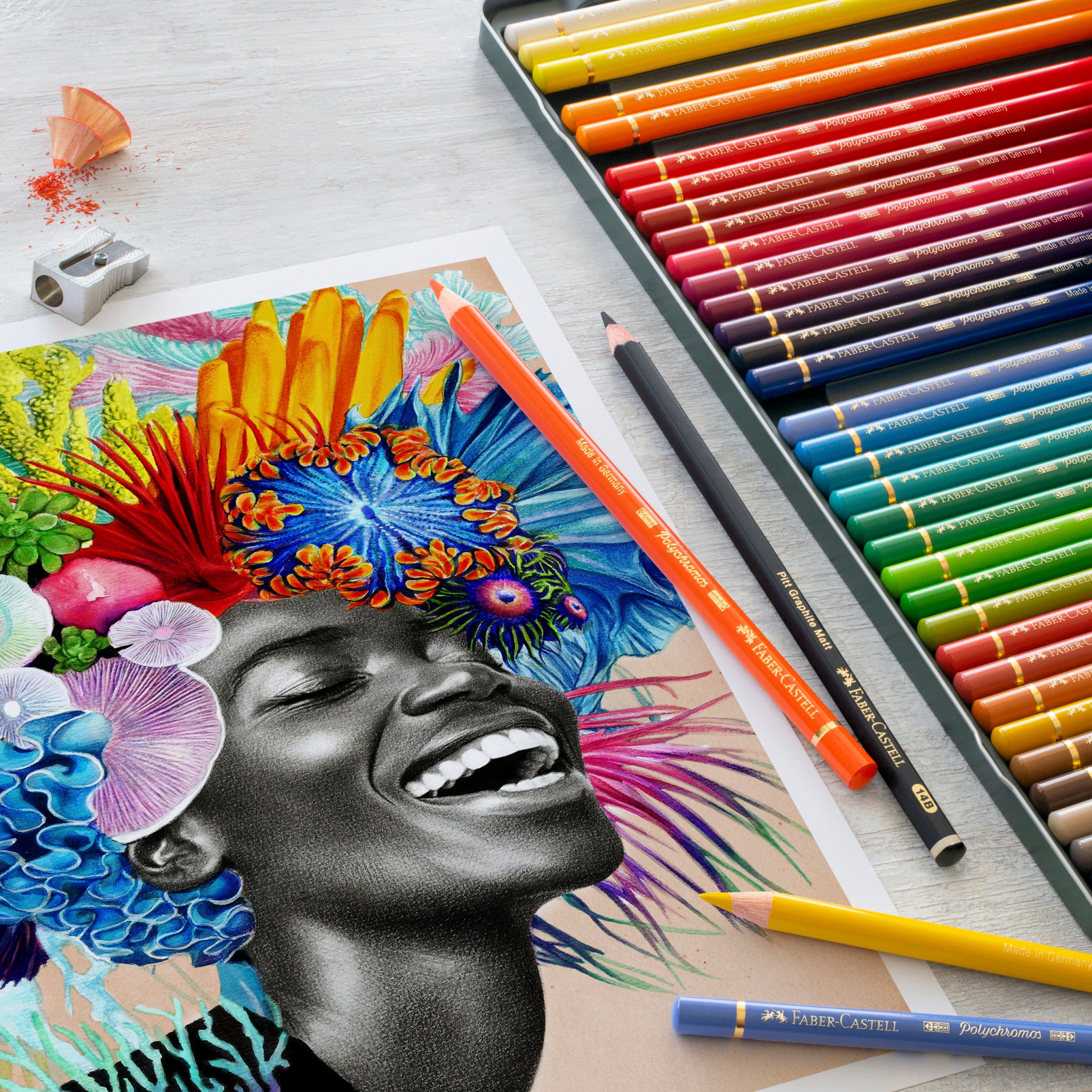 Faber-Castell Polychromos Artists' Color Pencils Set - 36 Premium Oil-Based Colored Pencils in Metal Tin #110036 for Professional Drawing, Sketching & Adult Coloring Books
