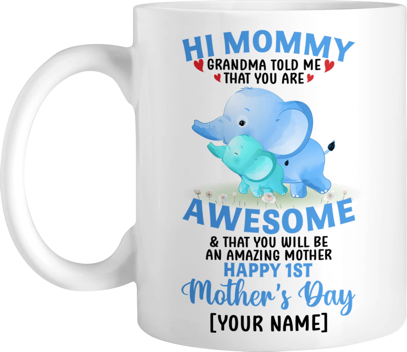 Personalized Coffee Mug for Mom - Custom Text & Elephant Design - Perfect for Mother's Day, Birthday, Travel - Ceramic Travel Mug for First-Time Moms & Elephant Lovers - Ideal for Home, Office & Gifts
