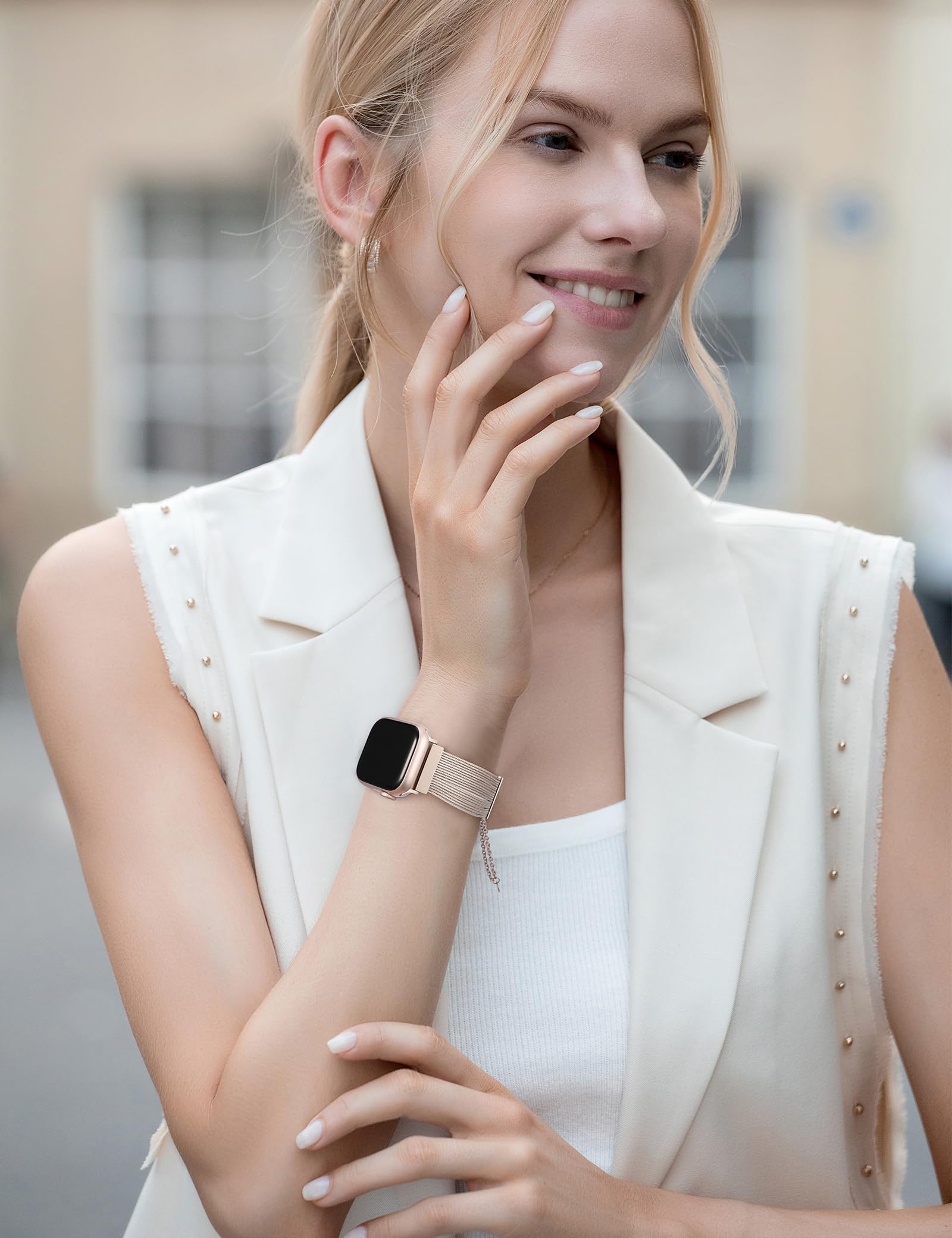 Wearlizer Stainless Steel Tassel Strap Metal Chain Bracelet for Apple Watch 38mm 40mm 41mm 42mm 44mm 45mm 46mm 49mm - Compatible with iWatch Ultra SE Series 10 9 8 7 6 5 4 3 2 - Elegant Dressy Watch Band for Women - Perfect for Work, Parties & Special Occasions