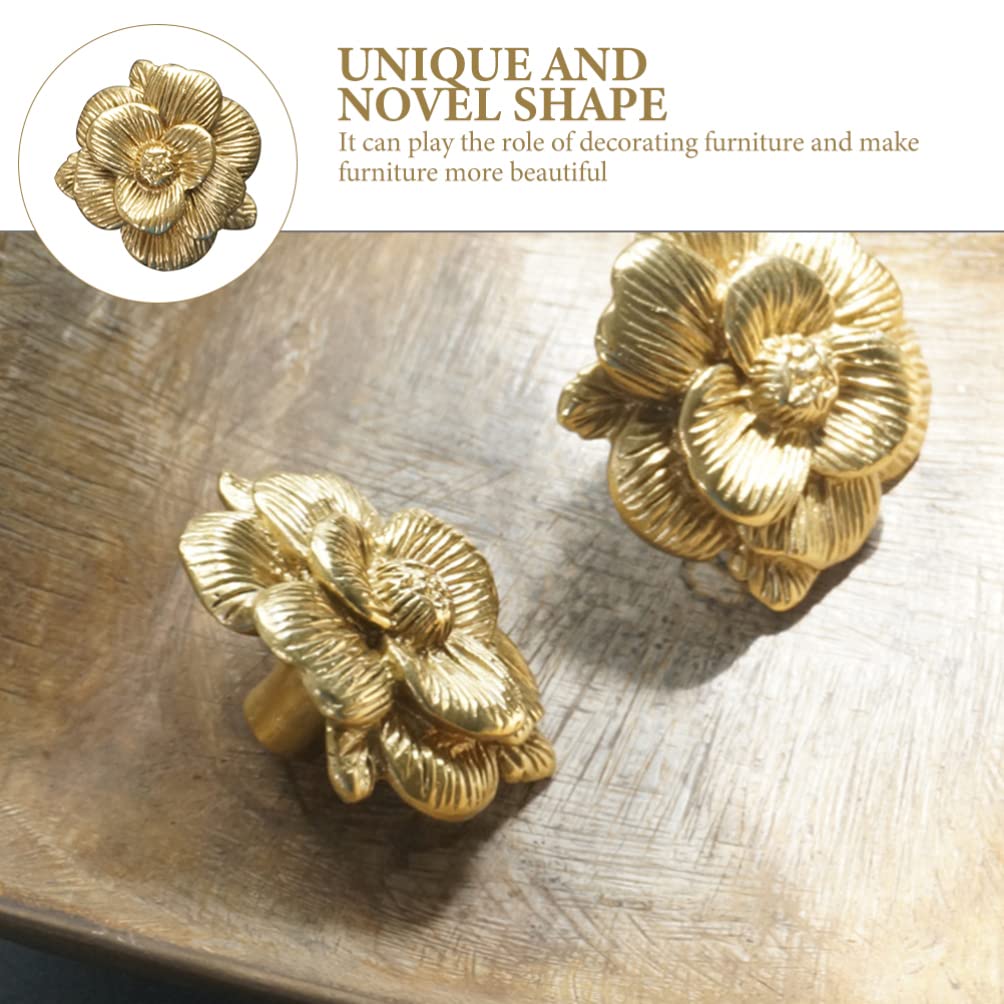Golden Flower Cabinet Knobs - Decorative Pull Handles for Kitchen, Dresser & Jewelry Boxes