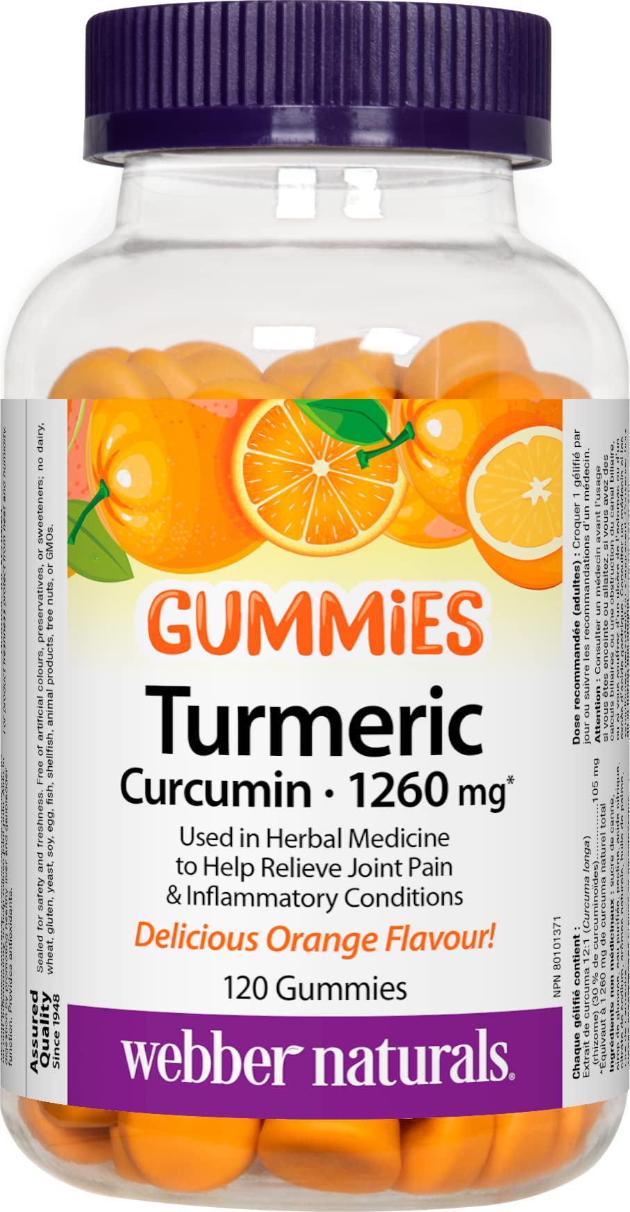 Webber Naturals Turmeric Curcumin Gummies 1260mg - 120 Count | Orange Flavor | Joint Support & Anti-Inflammatory Supplement | Perfect for Active Lifestyles & Daily Wellness