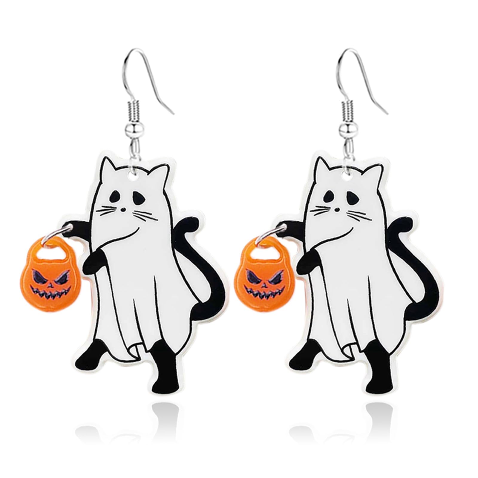 Spooky Halloween Ghost Pumpkin Cat Earrings for Women - Cute Cartoon Ghost Jewelry, Halloween Costume Accessories - Perfect for Parties, Cosplay & Festive Outfits