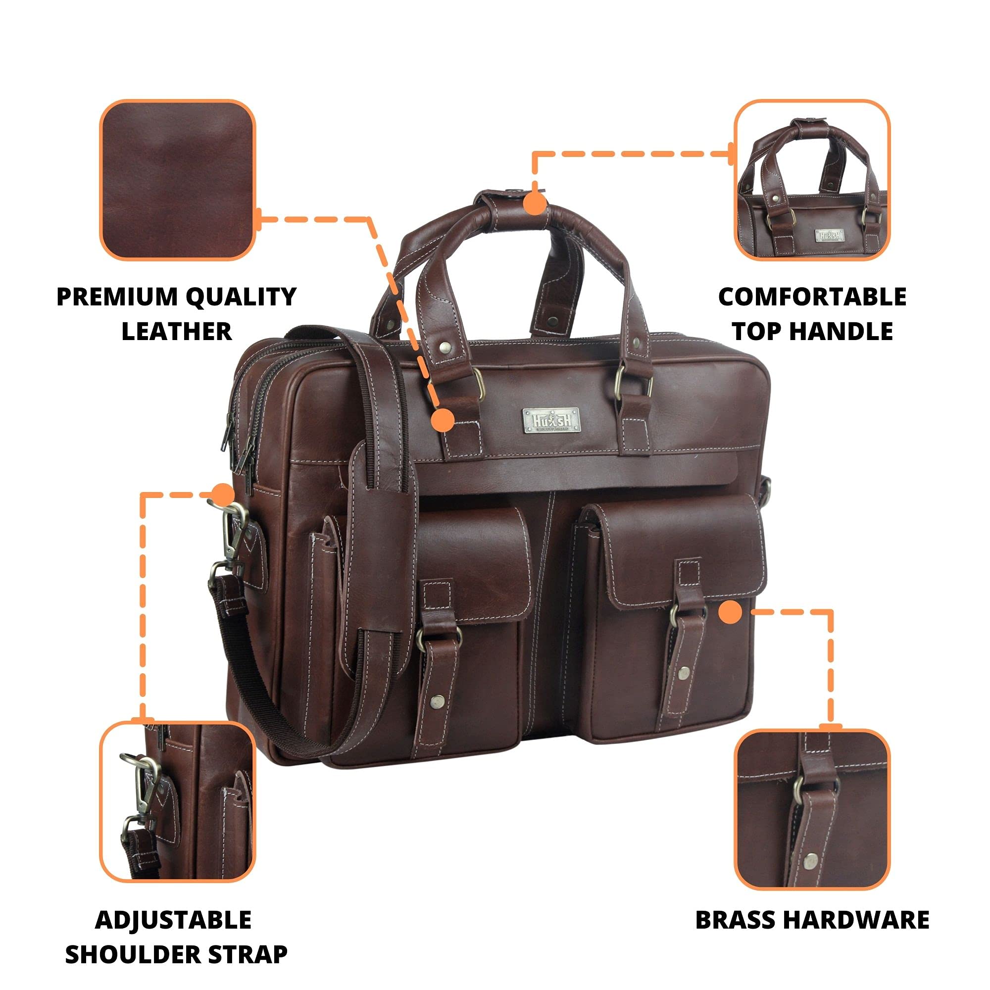 Premium Genuine Leather Briefcase for Men - 17 Inch Laptop Bag with Spacious Compartment | Durable Business & Office Work Bag for Professionals, Travel & Daily Commute