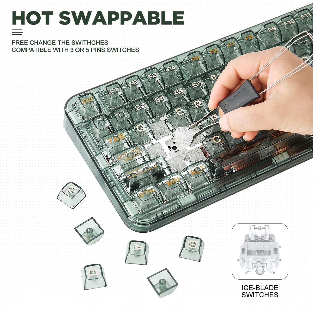 CoolKiller CK98 Wireless Mechanical Gaming Keyboard - RGB Backlit, Hot Swappable, Rechargeable with Gasket Structure for Windows/Mac (Math/Ice Switches) - Perfect for Esports, Office Work & Typing Enthusiasts