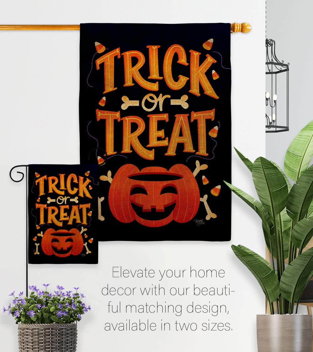 Happy Pumpkin Burlap Garden Flag Set with Stand - Fall Halloween Decor, Trick or Treat Witch & Black Cat Design - Double-Sided Autumn House Banner for Yard, Porch & Seasonal Gift - Made in USA | Perfect for Halloween Parties, Front Yard Decor & Autumn Festivities