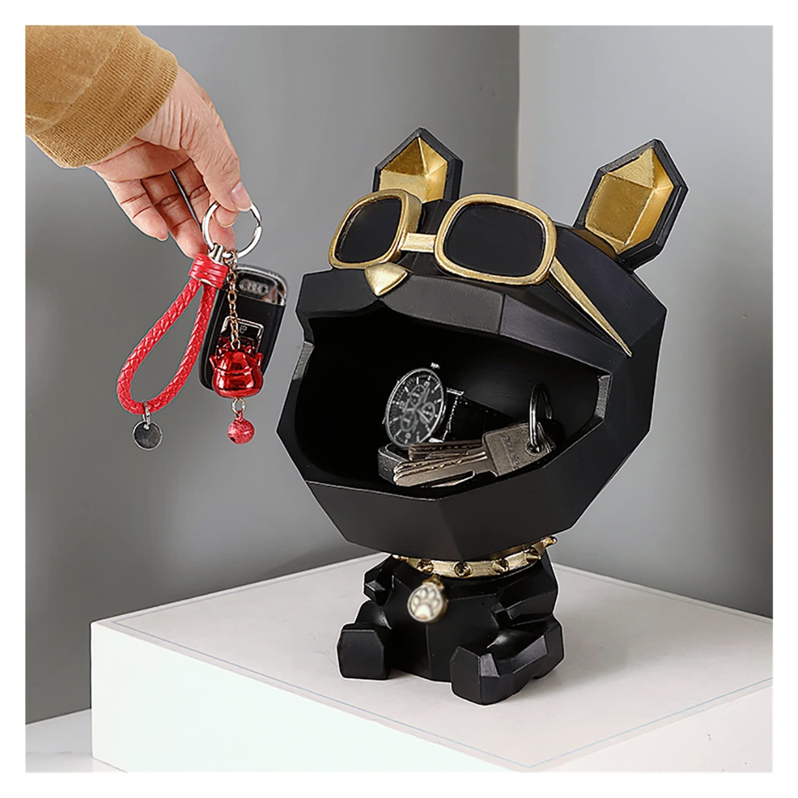 Big Mouth Bulldog Key Bowl - Resin Dog Figurine Storage Holder for Entryway Table, Decorative Tray for Keys, Jewelry & Candy - Multifunctional Home Decor (Black) - Perfect for Entryway Organization & Gift Giving
