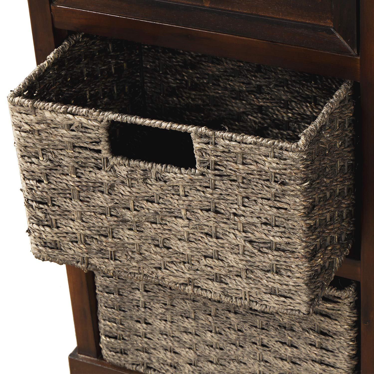 Espresso Storage Cabinet with 2 Drawers & 4 Wicker Baskets - Sideboard Buffet Console Table for Kitchen, Dining Room & Living Room | Multi-Functional Accent Furniture for Home Organization & Stylish Decor
