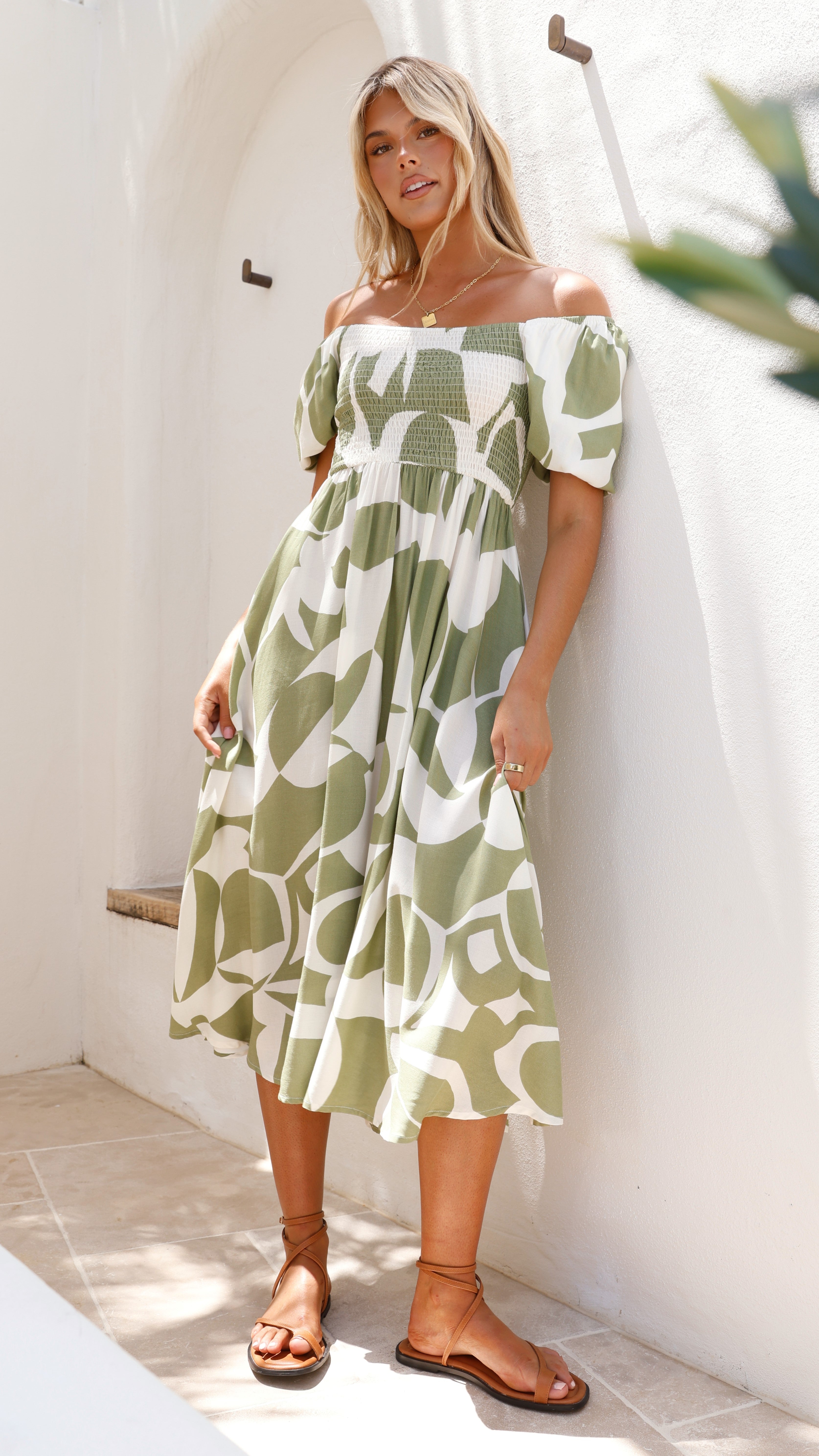 Ilene Midi Dress - Flowy Sage Green Printed Dress for Women | Casual Summer Dress for Beach, Brunch & Outdoor Events