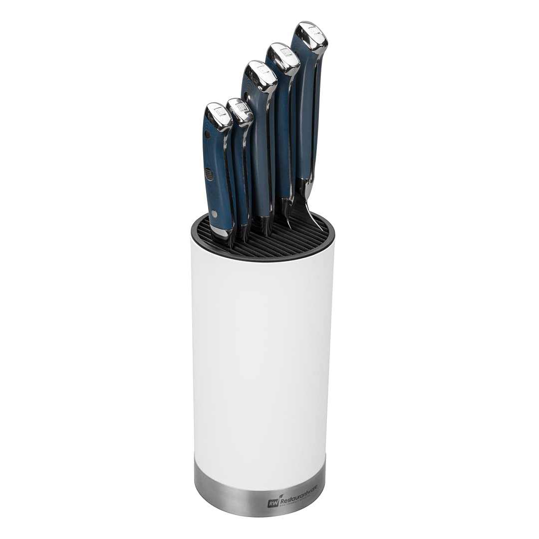Restaurantware Sensei 4.3 x 8.8 Inch Round Knife Block - White Plastic Universal Knife Holder with Soft Touch, Holds 9 Knives for Easy Storage | Perfect for Kitchen Organization, Countertop Display & Professional Chefs