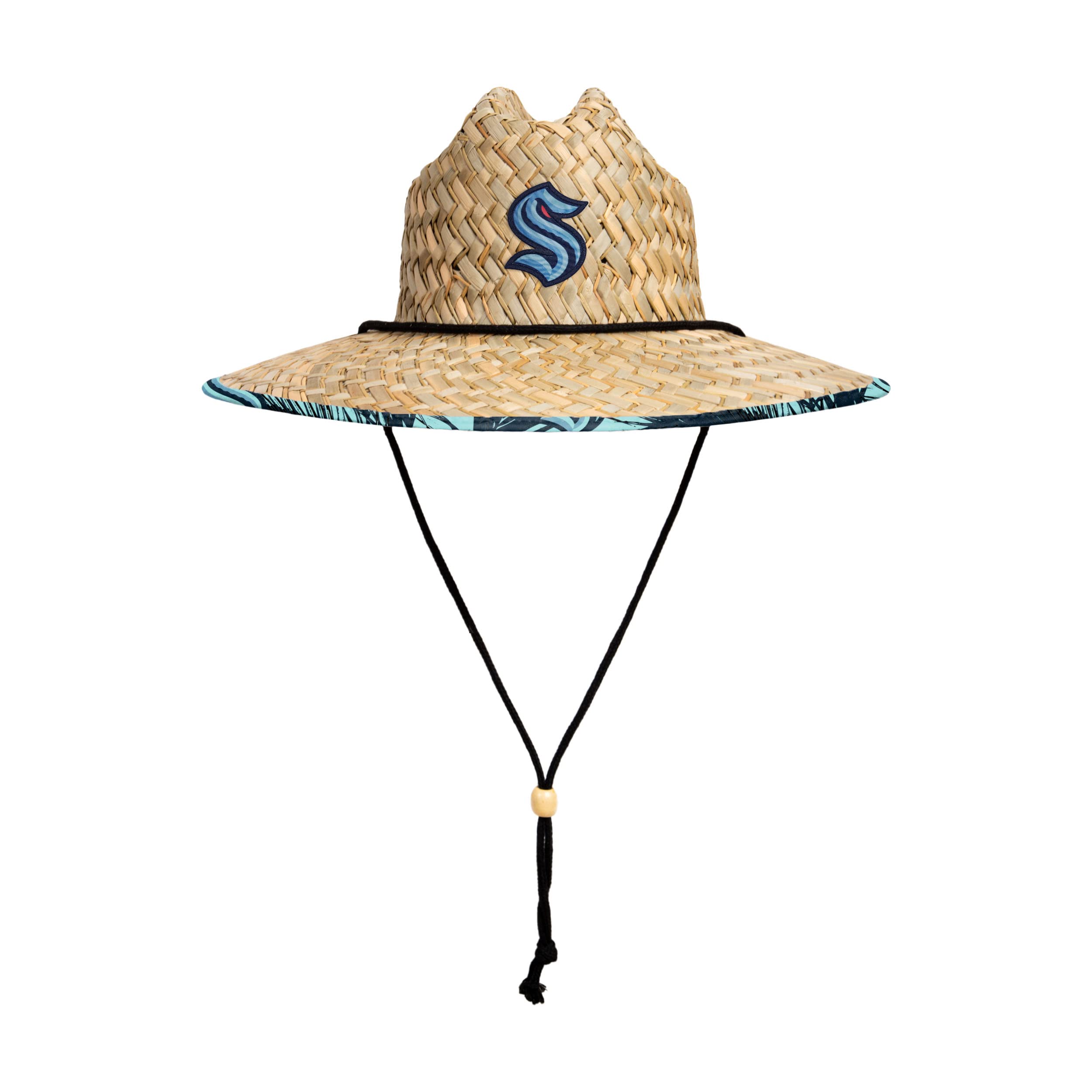 FOCO NHL Team Logo Floral Straw Sun Hat for Women - Adjustable Wide Brim Beach Hat with UPF 50+ Sun Protection - Perfect for Summer, Vacations, and Outdoor Activities