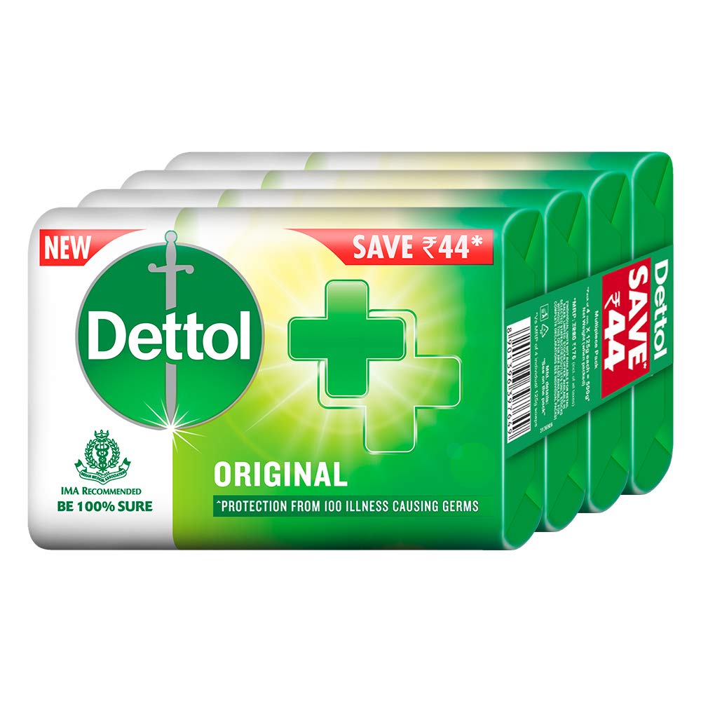 Dettol Original Antibacterial Bathing Soap - 125g (Pack of 4) | Kills Germs & Bacteria | Ideal for Daily Hygiene, Showering & Skin Protection