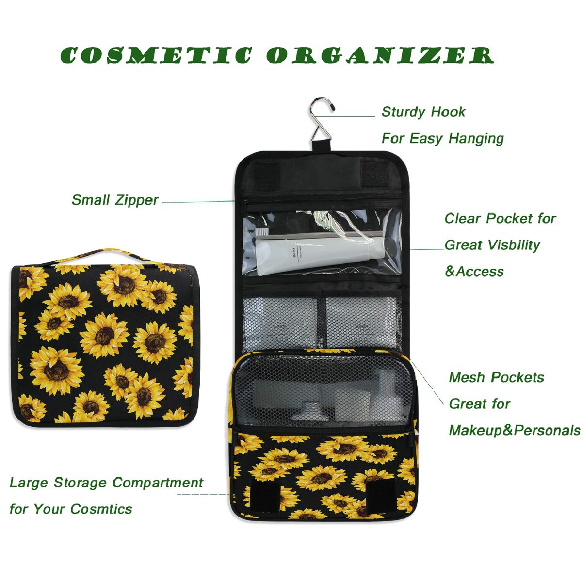 CaTaKu Tropical Sunflower Van Gogh Inspired Waterproof Cosmetic Bag - Multi-Functional Travel Toiletry Organizer for Men & Women - Perfect for Makeup, Skincare & Travel Essentials