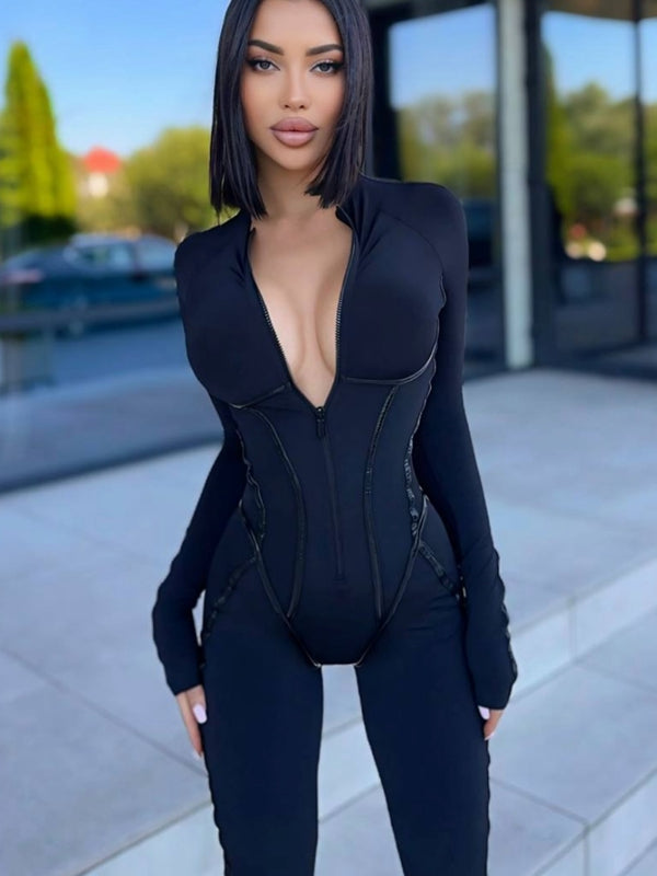 ZASUWA Women's Push Up Zipper Peach Booty Jumpsuit - Sexy Bodycon Romper for Nightclub, Party & Date Night Outfits