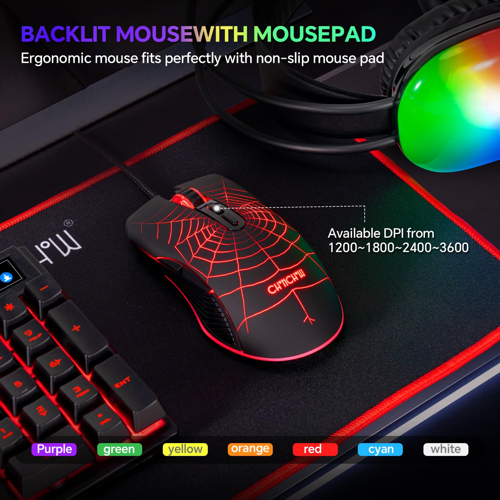 RGB Backlit Gaming Keyboard, Mouse, Mousepad & Headset Combo - Wired USB Gamer Bundle with Mic | Compatible with PC, Windows, Xbox One, PS4, PS5 (Black) | Perfect for Esports, Streaming & Competitive Gaming