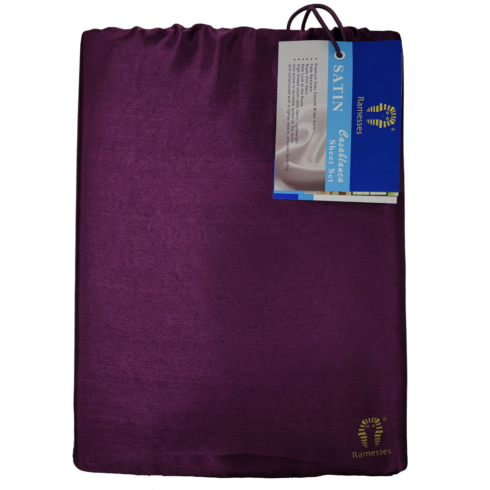 Casablanca Silky Satin Violet Sheet Set - Queen Size | Luxury Soft Bedding for Single Bed | Perfect for Guest Rooms, Dorms & Cozy Bedrooms