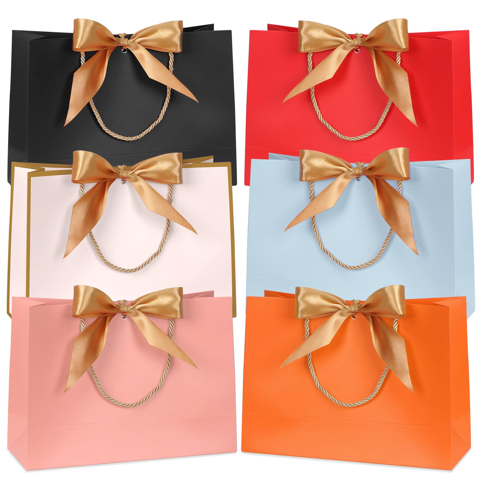 Colorlife 6 Pack Small Gift Bags with Handles & Bow Ribbons - 11 x 3.9 x 7.8 Inch Waterproof Colorful Paper Favor Bags for Baby Showers, Birthdays, Weddings, Parties & Holidays - Perfect for Party Favors, Gift Wrapping & Special Occasions