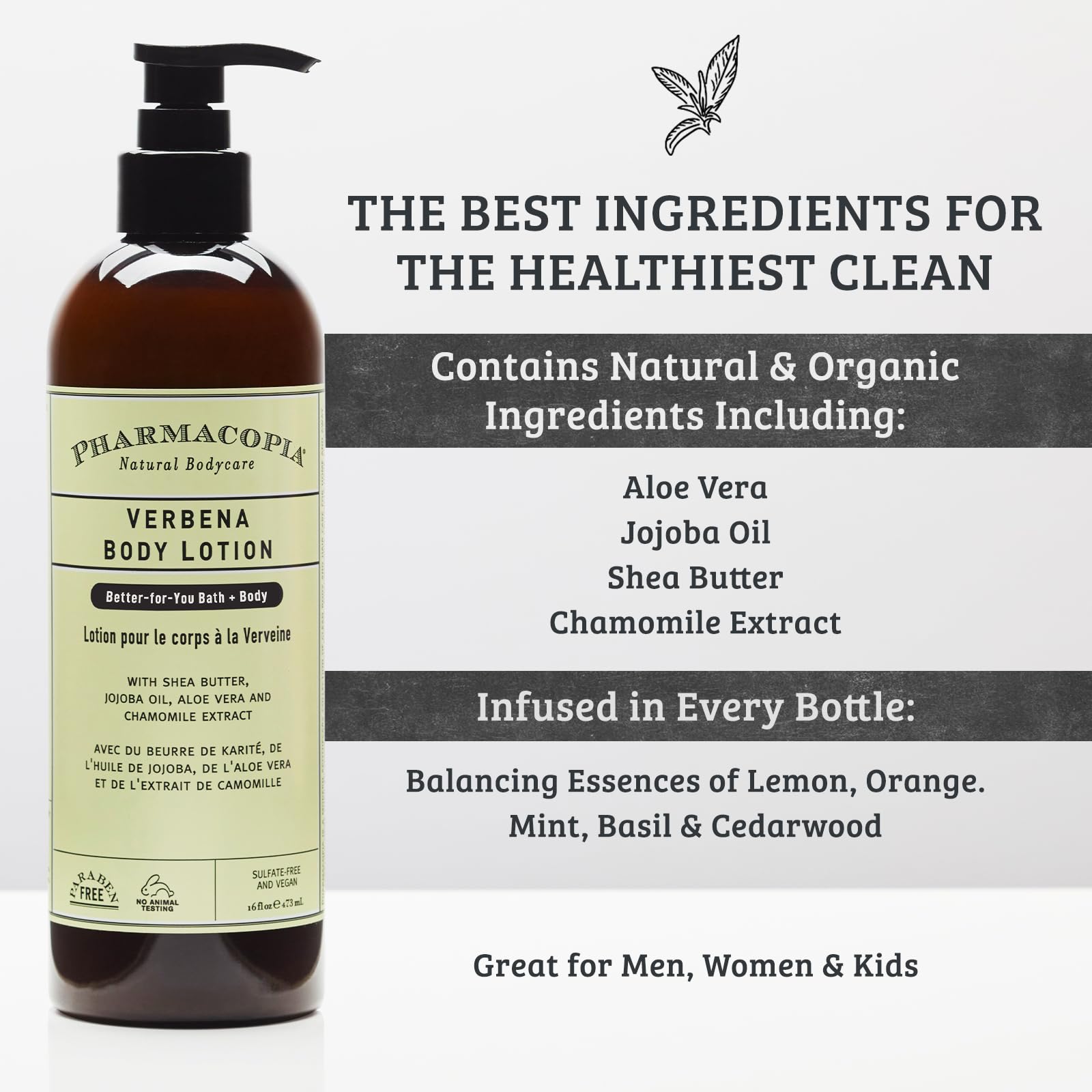 Pharmacopia Verbena Body Lotion - 16 oz Hydrating Natural Moisturizer with Shea Butter, Aloe Vera & Jojoba Oil - Cruelty-Free Vegan Skincare for Dry Skin - Aromatherapy Benefits for Relaxation & Stress Relief - Perfect for Daily Use, After Shower & Bedtime Routine