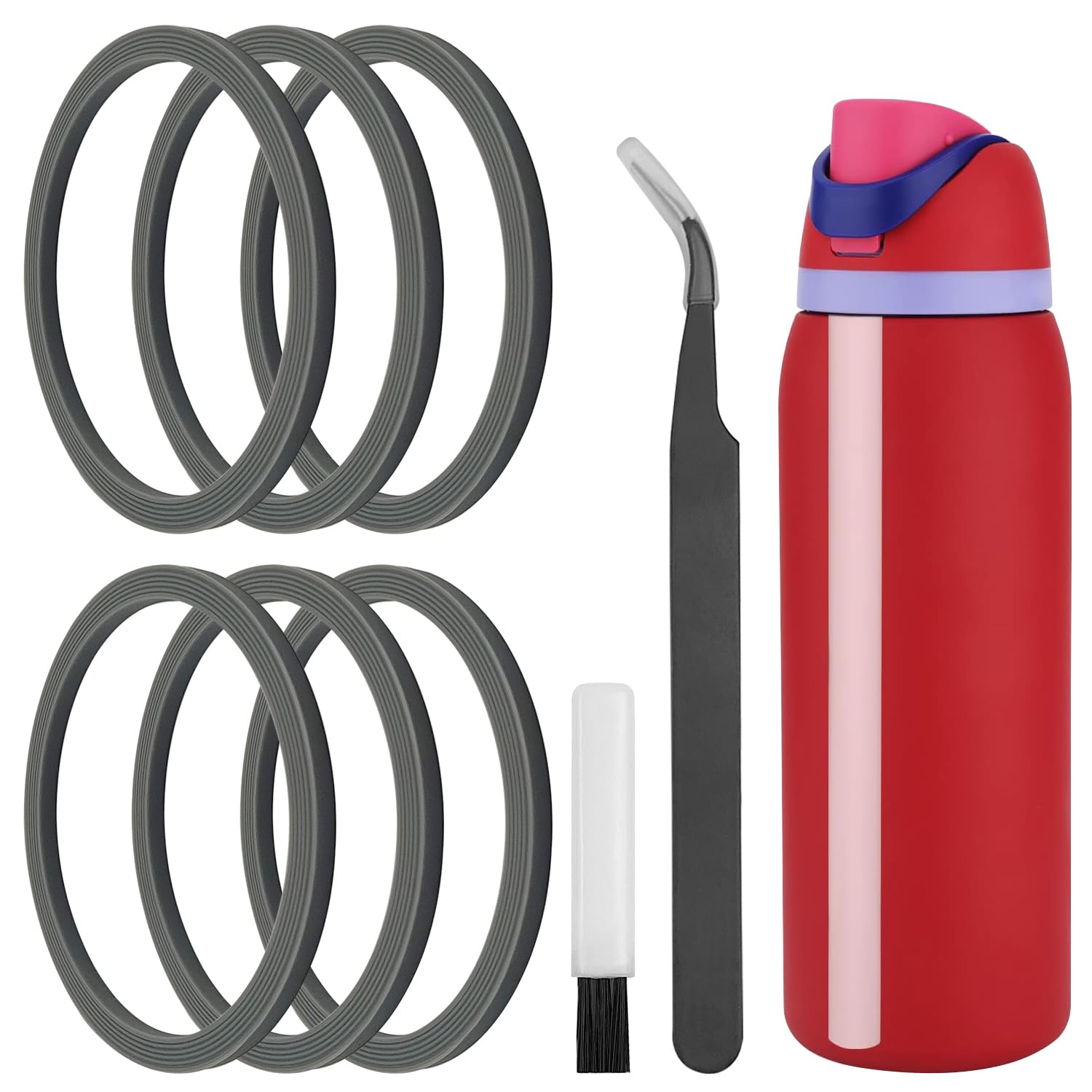 6 Pcs Owala FreeSip Water Bottle Gasket Replacement Kit with Brush - for Stainless Steel Cups, Home & Gym Use