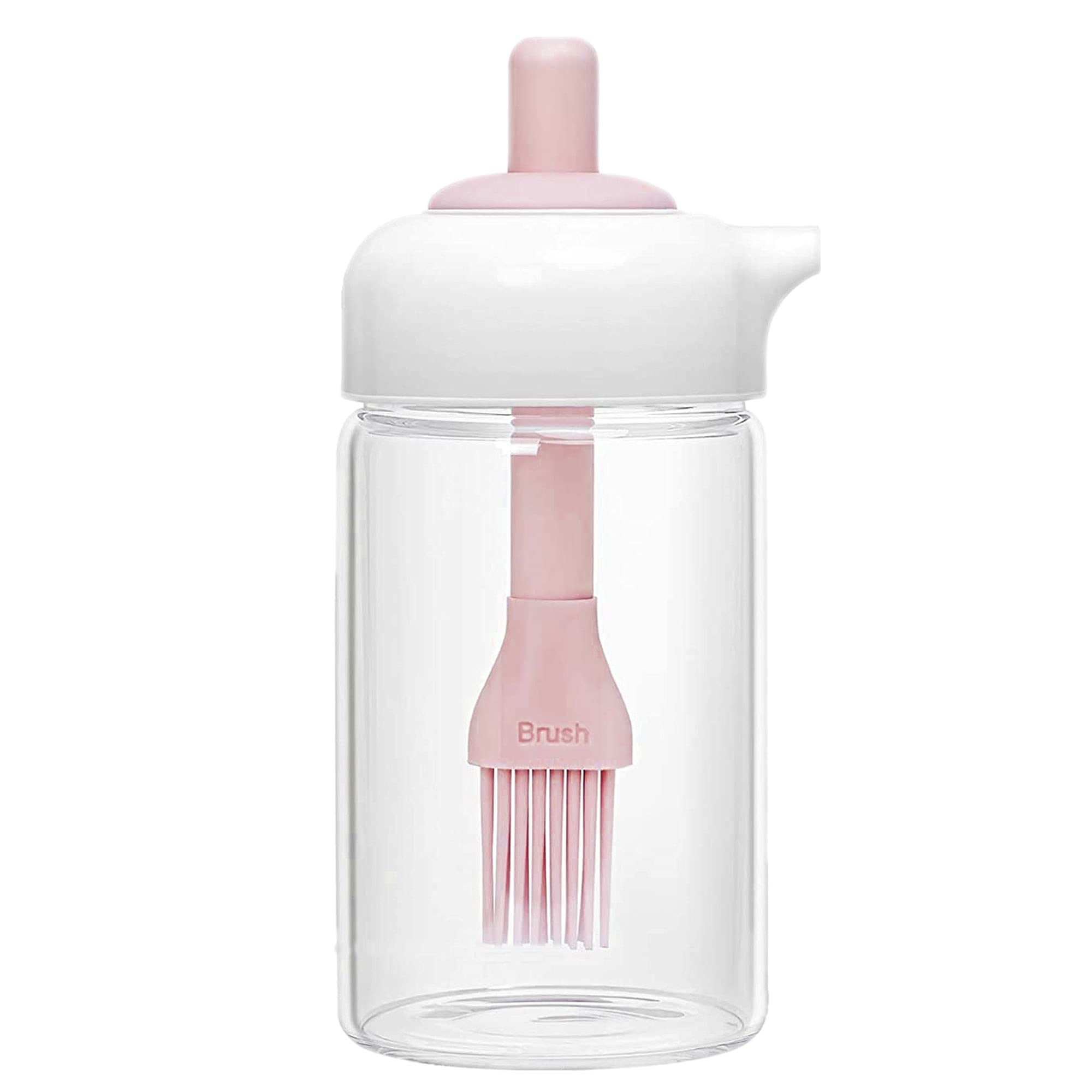 Premium Olive Oil Dispenser Bottle with Silicone Brush - 230ml Wide Mouth Glass Oil Container for Cooking, Baking, BBQ & Marinating - Perfect for Kitchen, Restaurant & Outdoor Grilling (Pink)