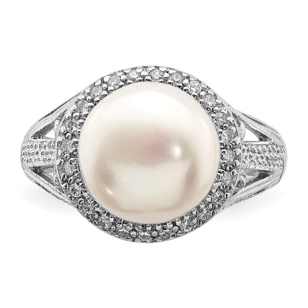 925 Sterling Silver White Freshwater Cultured Pearl & Cubic Zirconia Ring for Women - Elegant Fine Jewelry Gift for Her (10-11mm) | Perfect for Anniversaries, Weddings & Special Occasions