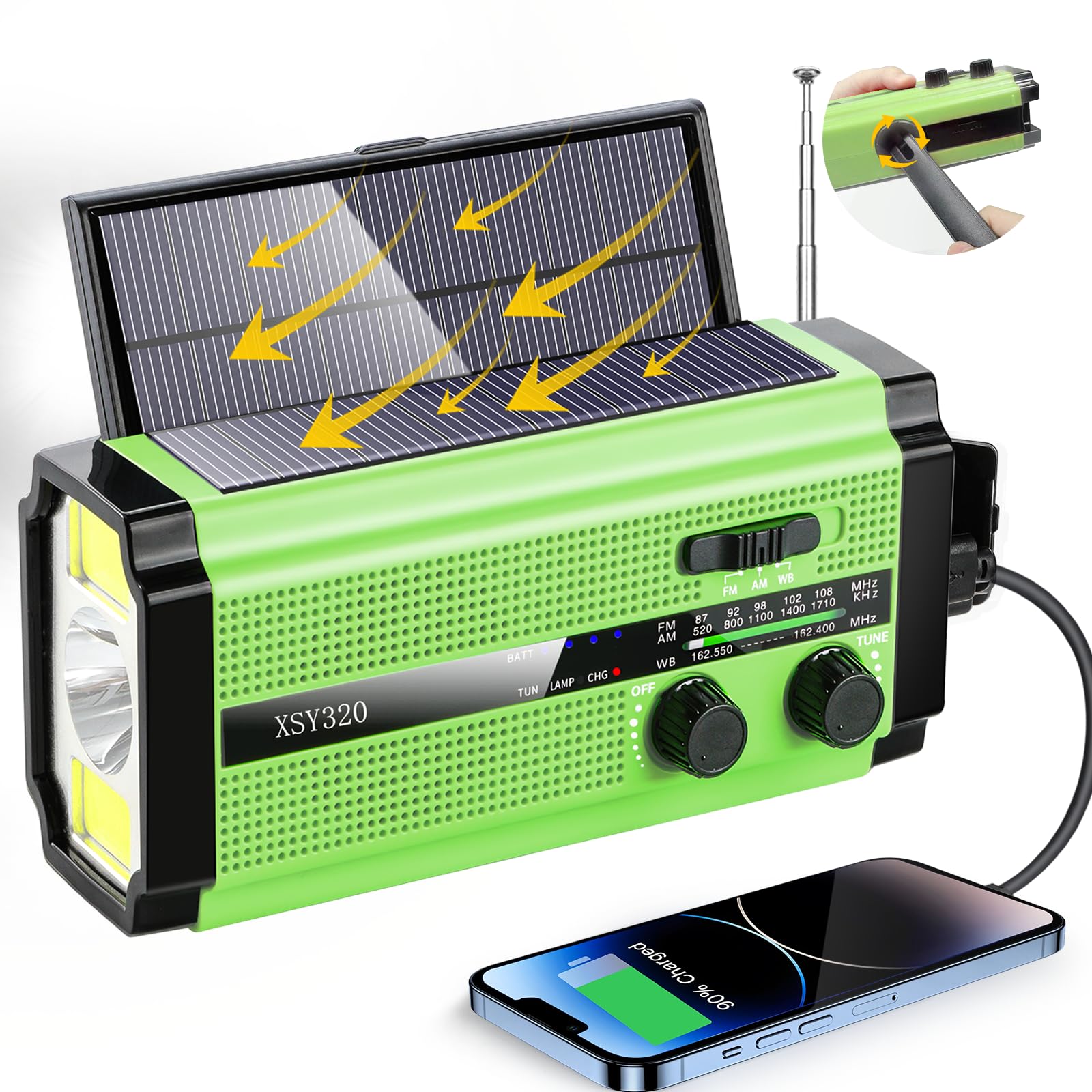 Emergency Survival Radio - Solar, Hand Crank & 5000mAh Battery Powered AM/FM/NOAA Weather Radio with USB-C Charger, AAA Backup, 3-Mode Flashlight & Reading Lamp, SOS Alert & Phone Power Bank - Perfect for Camping, Hiking, Storms and Power Outages