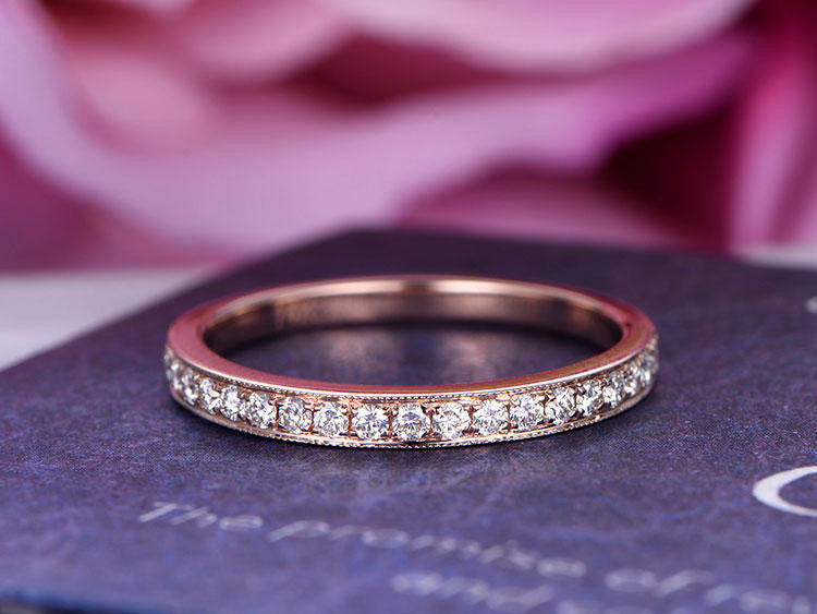14K White Gold Petite Moissanite Half Eternity Wedding Band - Matching Anniversary Promise Ring Set for Women, Perfect for Bridal Jewelry, Engagement Gift & Romantic Occasions