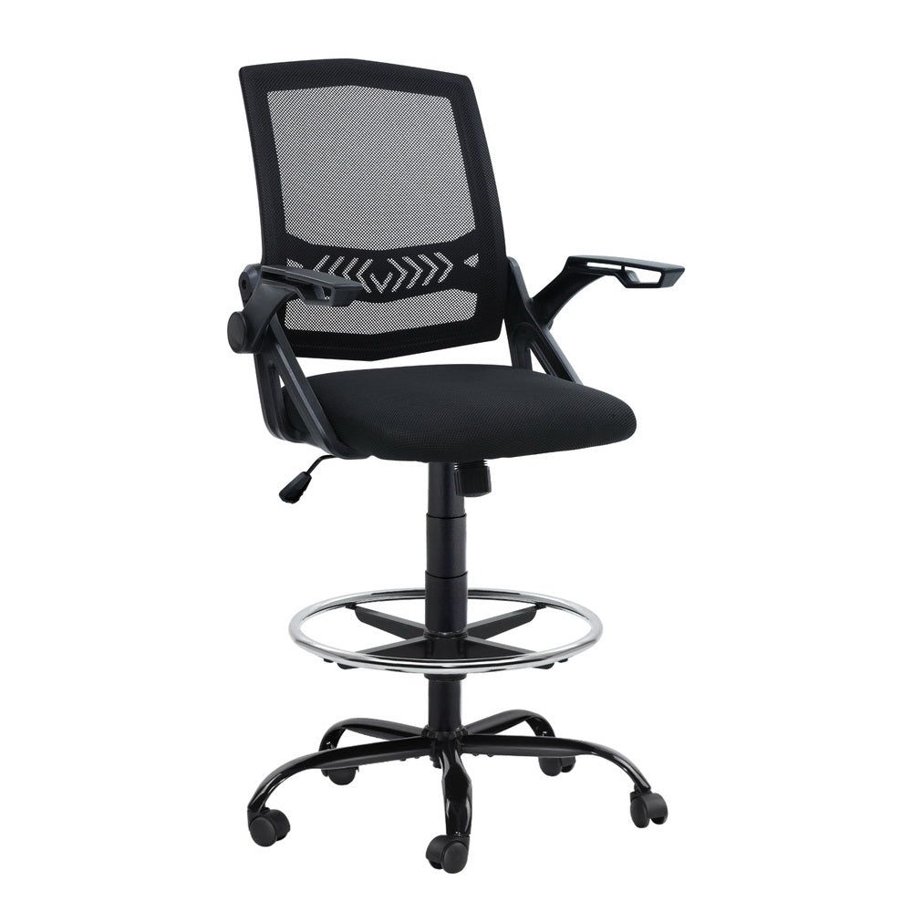 Ergonomic Artiss Office Chair - Adjustable Mesh Drafting Stool with Lumbar Support, Black - Perfect for Home Office, Gaming & Study Desk Setup