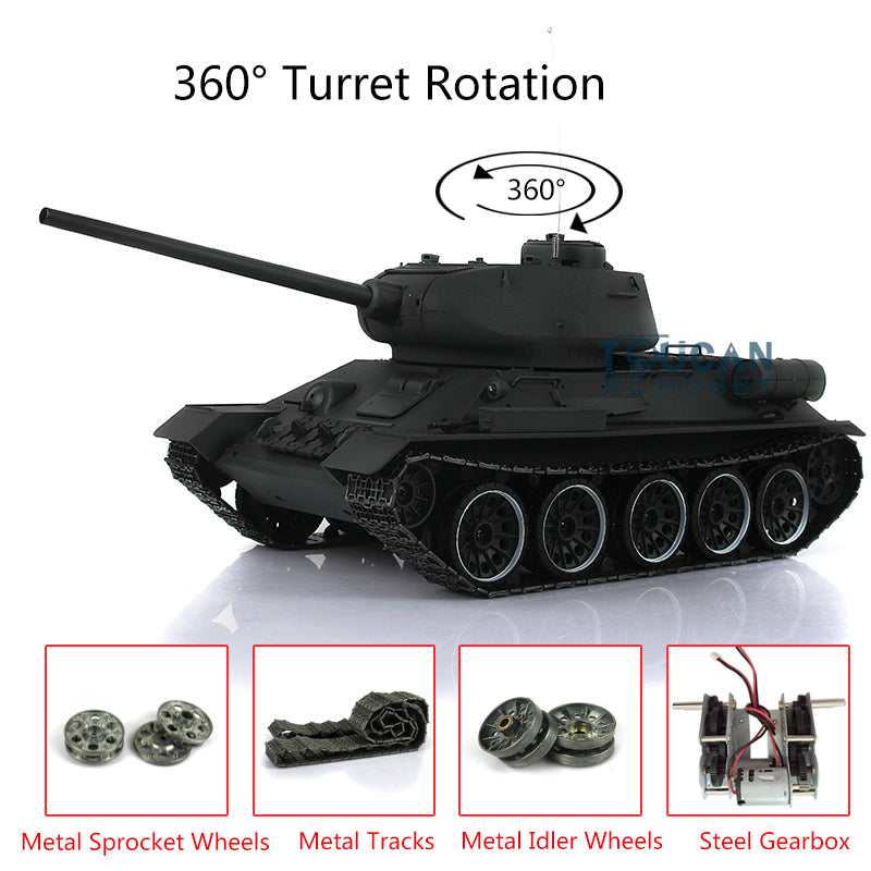 2.4GHz Henglong 1:16 Scale 7.0 Upgraded Soviet T34-85 RTR RC Tank with 360° Rotating Turret, Metal Tracks & Sprockets - Electric Remote Control Military Model for Adults & Kids Outdoor Play, Collection & Battle Simulation
