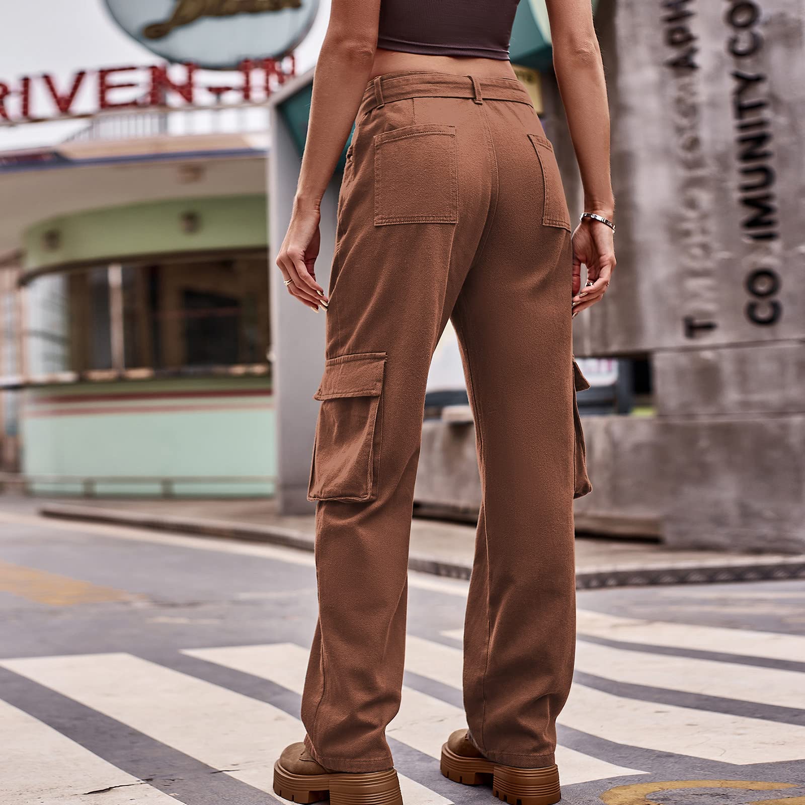 SMIDOW Women's Y2K Baggy Cargo Pants - High Waisted Straight Leg Jeans with Multiple Pockets for Business, Work & Casual Wear | Trendy Street Style Outfits & Office Fashion