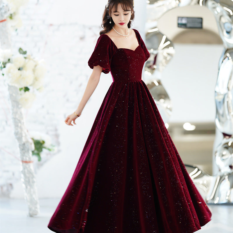 Elegant A-Line Burgundy Velvet Prom Dress - Shiny Formal Evening Gown for Homecoming, Ball & Special Occasions | Women's Party Dress 546