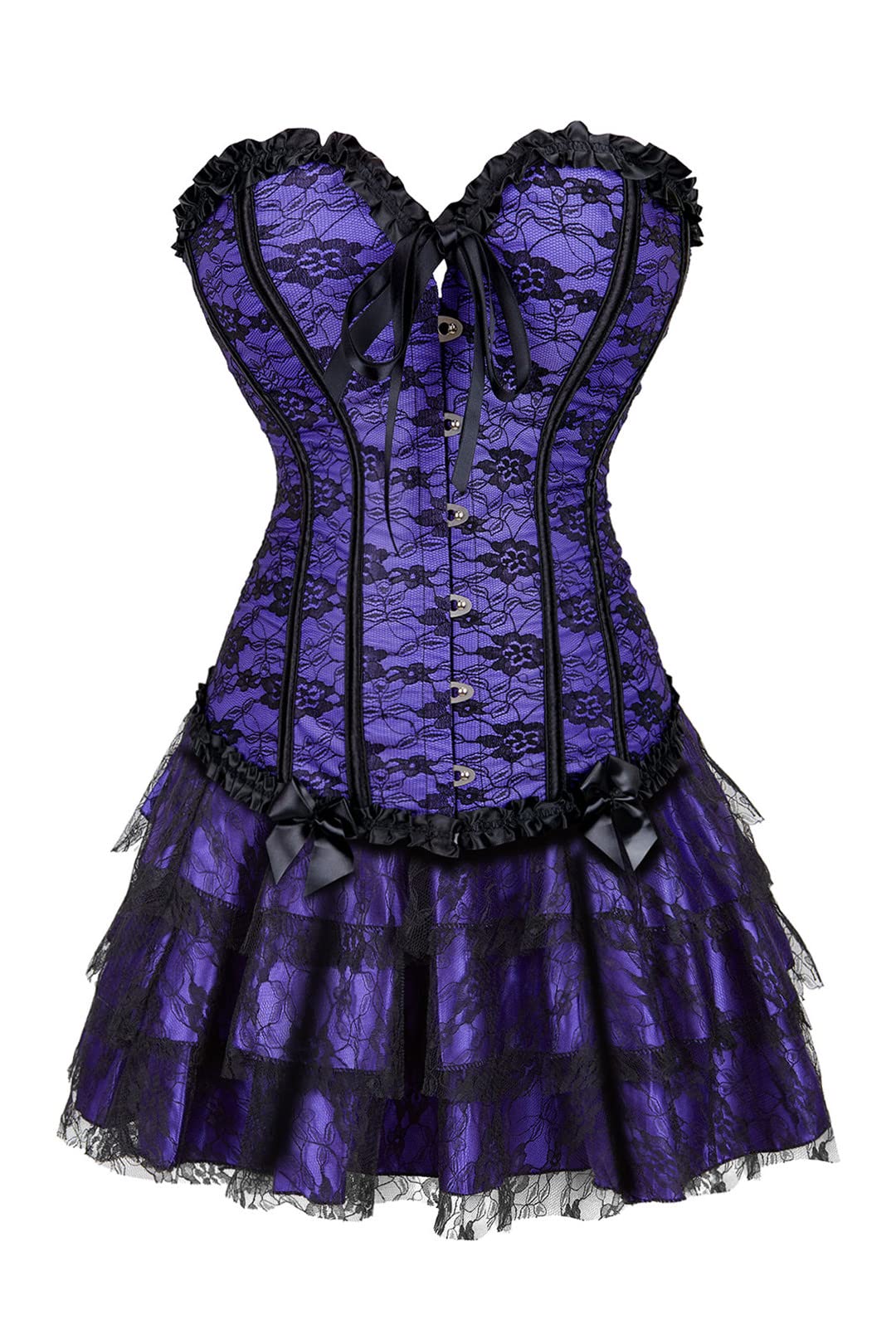 Steampunk Corset Skirt for Women - Victorian Renaissance Corset Dress with Lace Details, Gothic Cosplay Costume, Elegant Party Dance Skirts for Halloween, Burlesque Show and Themed Weddings