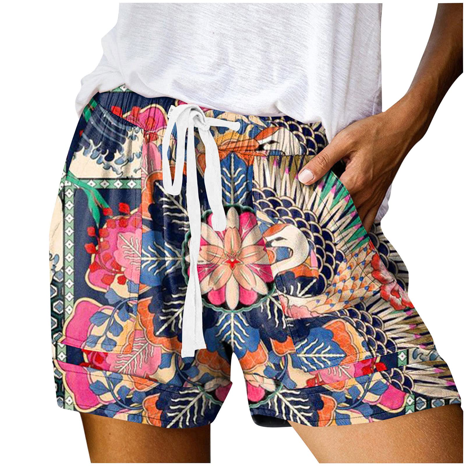 Women's Floral Beach Shorts with Pockets - Summer Casual & Tropical Print for Vacation