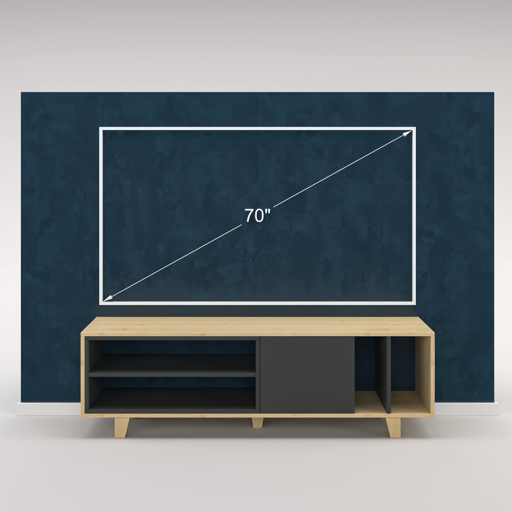 Modern Oak & Anthracite TV Stand with Storage - 18.5